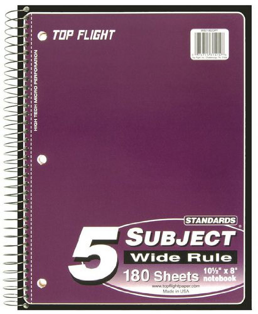 5-Subject Notebook, 180 Pages, 3 Hole Punched, Wide Rules, 10.5 x 8. Inches, Colour May Vary (311414) - Image 5