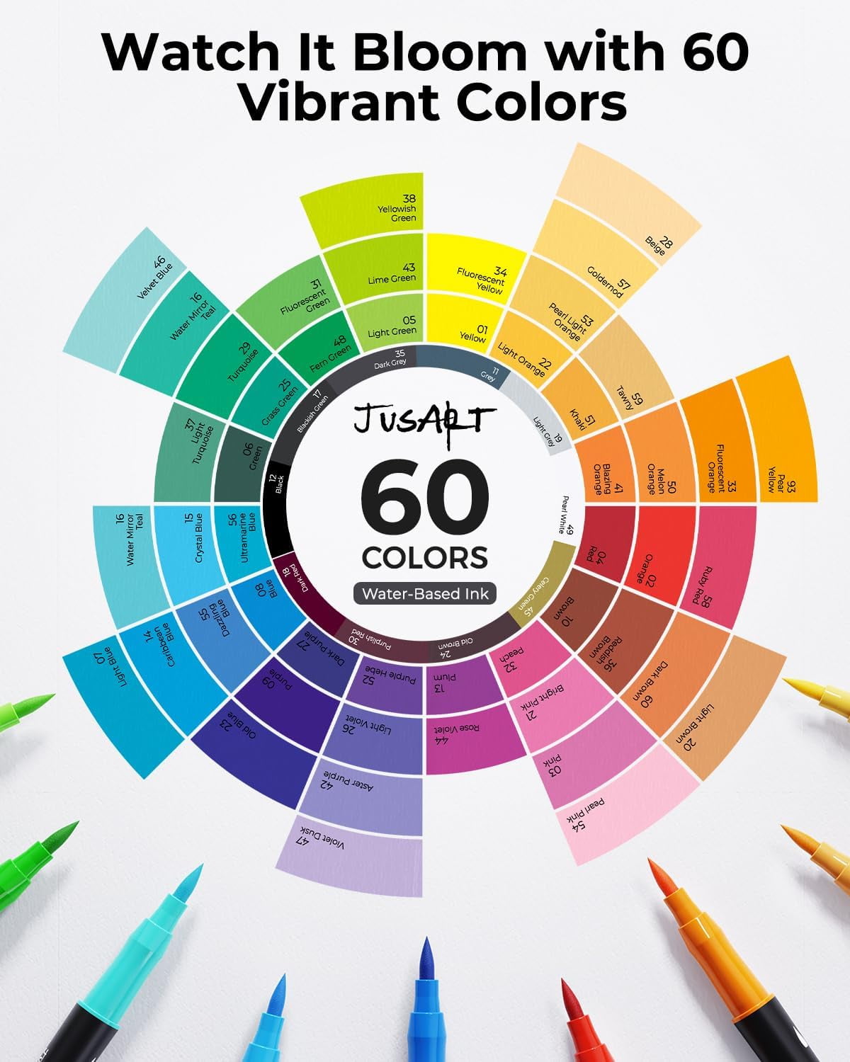Markers for Adult Coloring Books No Bleeding, 60 Colors Coloring Markers with Dual Tips, Fine & Brush Pens with Ergon... - Image 2