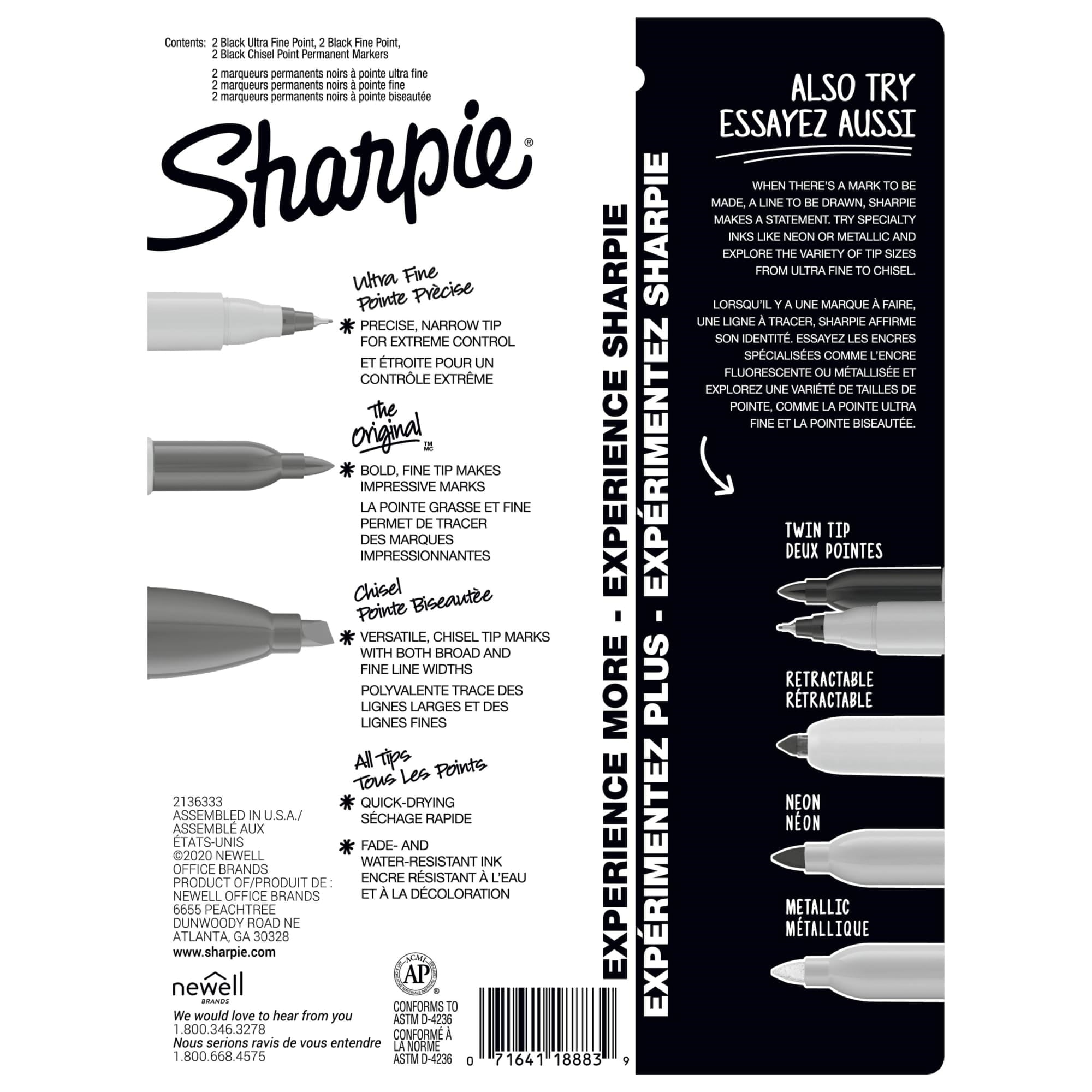 Sharpie Permanent Markers, Multi-Tip Pack, Fine/Ultra Fine/Chisel Tip, Black, 6 Count - Image 6