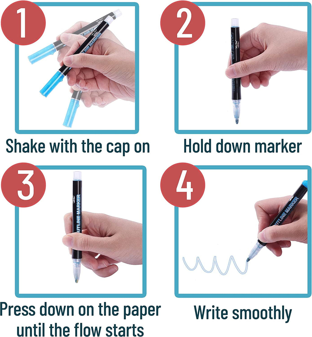 Double Line Outline Markers, 10 Colors, Shimmer Markers, Outline Markers Self-Outline Metallic Markers for All Ages - Image 4
