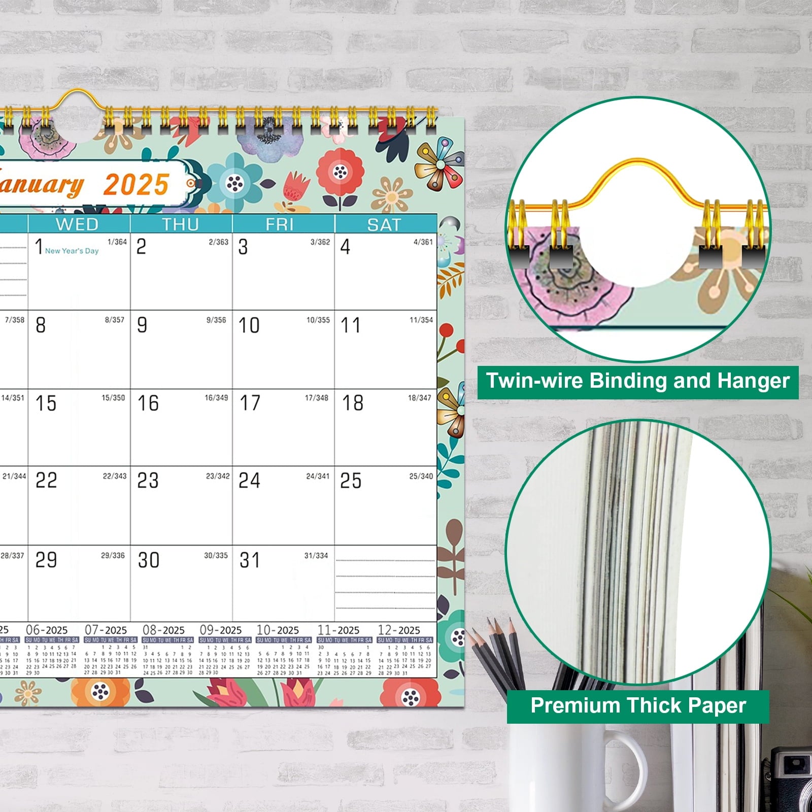2025 Wall Calendar, 18 Months Daily Planner Agenda Monthly Planner for Home Office Classroom with 2 Pcs Planner Stick... - Image 2