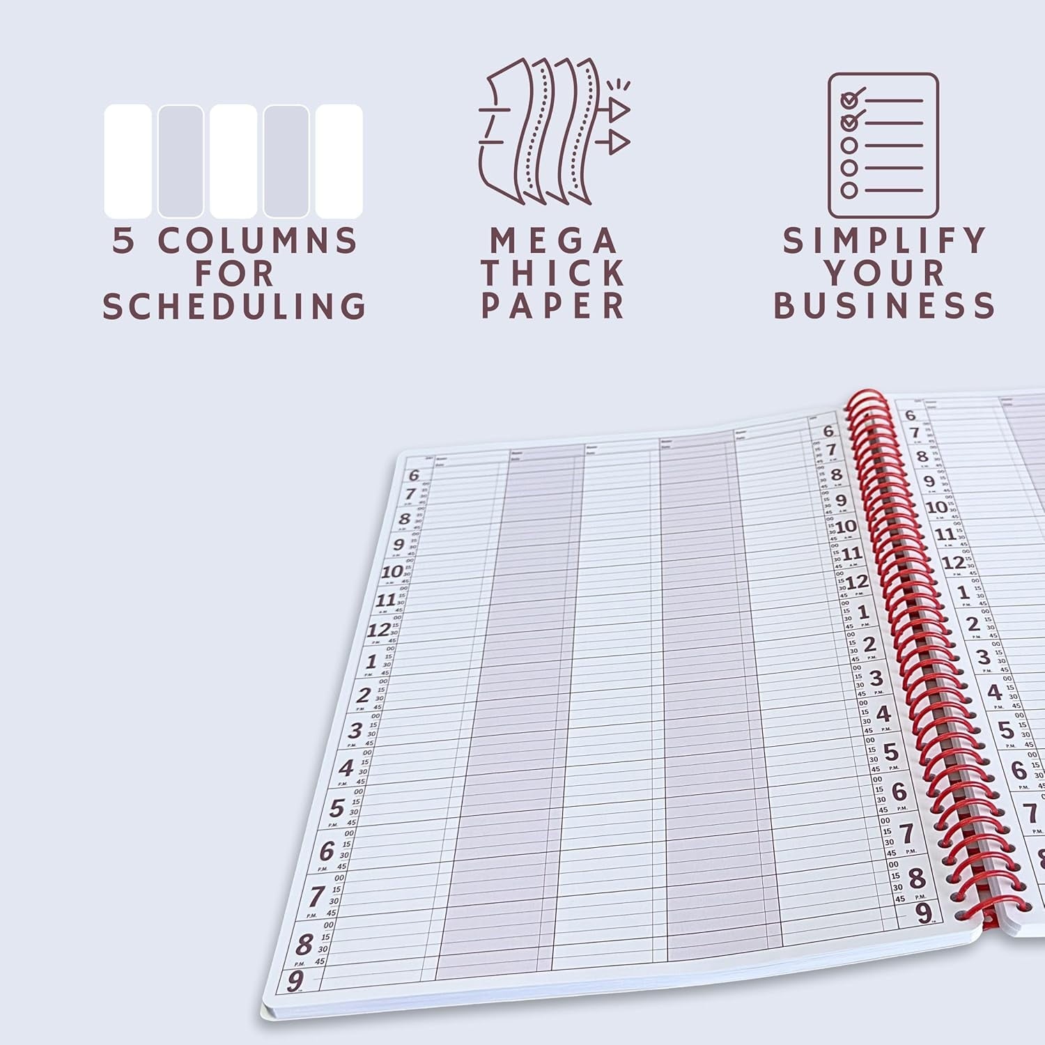 5 Column Appointment Book Large 10" x 13.5" Undated 2025 Planner, Daily & Hourly Planner in 15 Minute Increments Spir... - Image 3