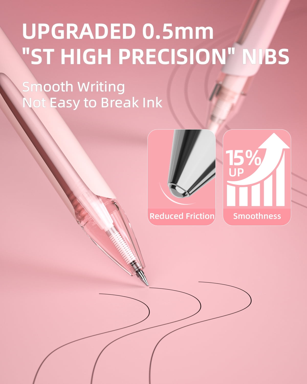 Gel Ink Pen Set with Case, Cute Retractable 0.5mm Fine Point Pen, 12 Black Ink Pens with 1 Highlighter, Aesthetic Dra... - Image 5