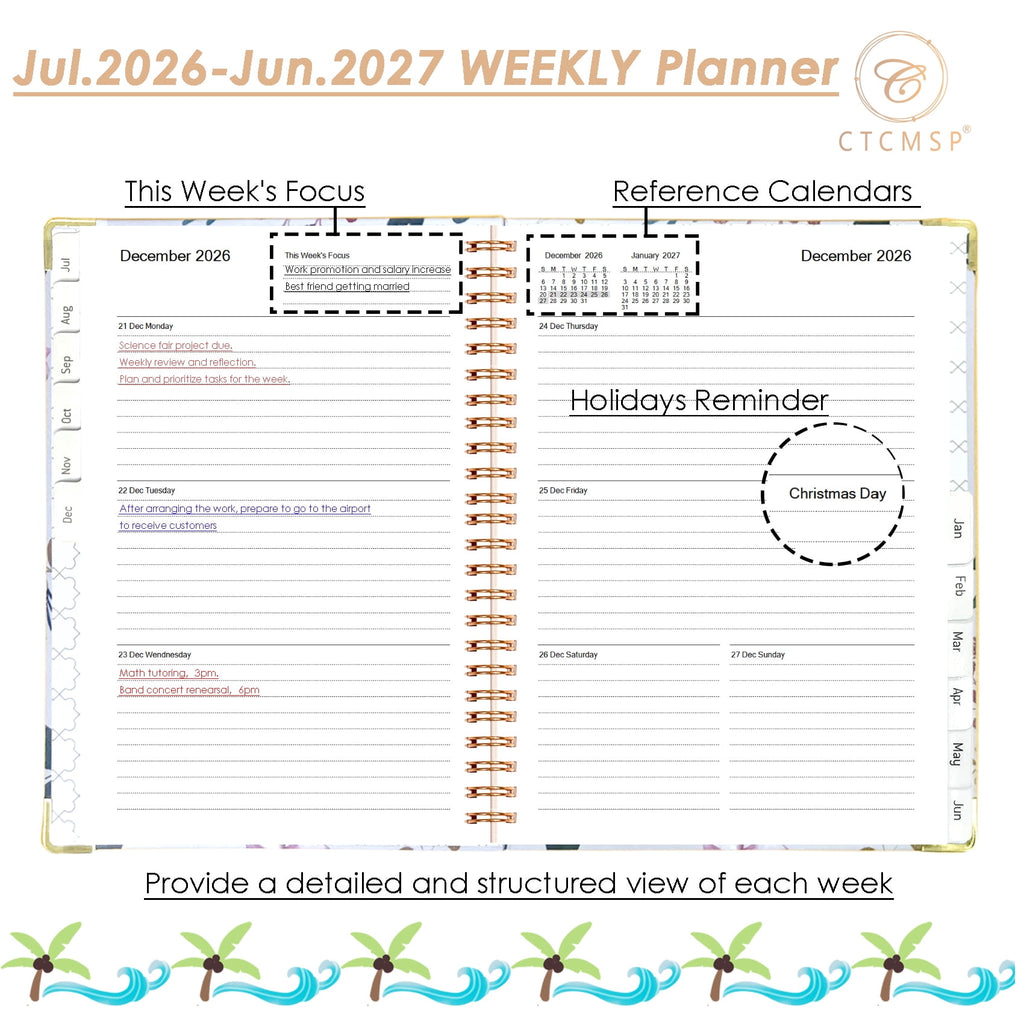Academic Planner 2026-2027 Calendar Notebook(Jul.2026-Jun.2027,6.3"x8.5") Weekly Monthly Planner for Women Men 2026-2027 Planner Supplies-Fl - Image 3