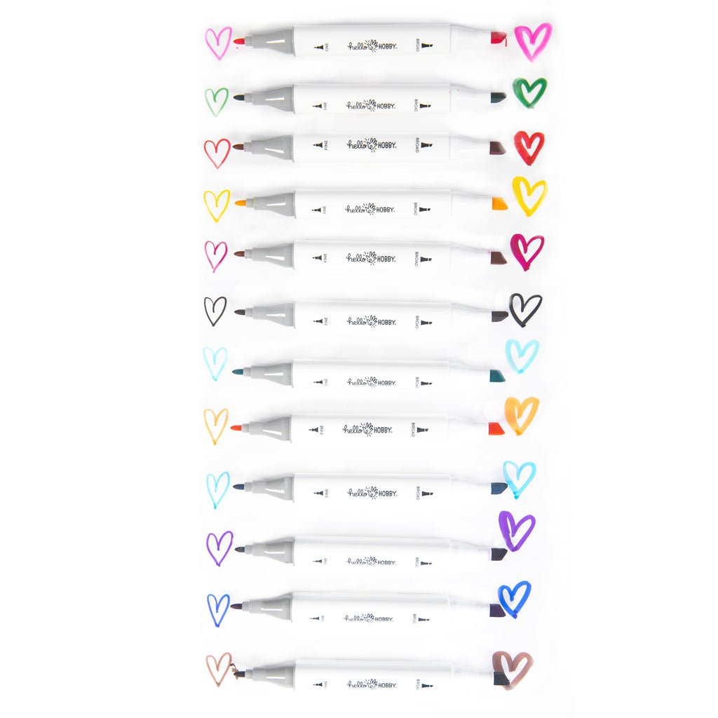 Hello Hobby Dual-Tip Alcohol Markers for Adult Crafting, 12 Count Blendable - Image 3