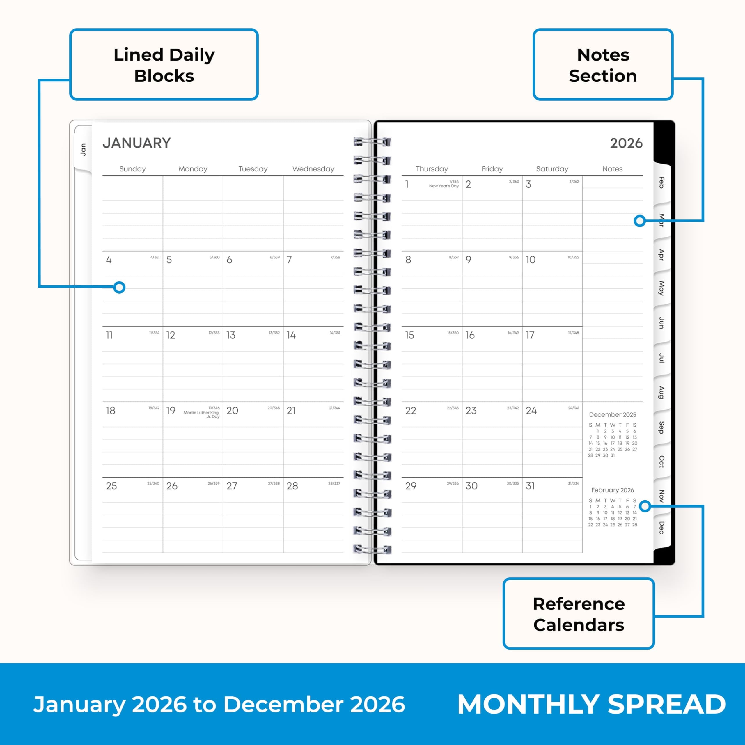 Blue Sky 2026 Weekly and Monthly Planner Calendar, January 2026 - December 2026, 5" x 8", Clear Pocket Cover, Laminated Tabs, Durable Twin W - Image 4