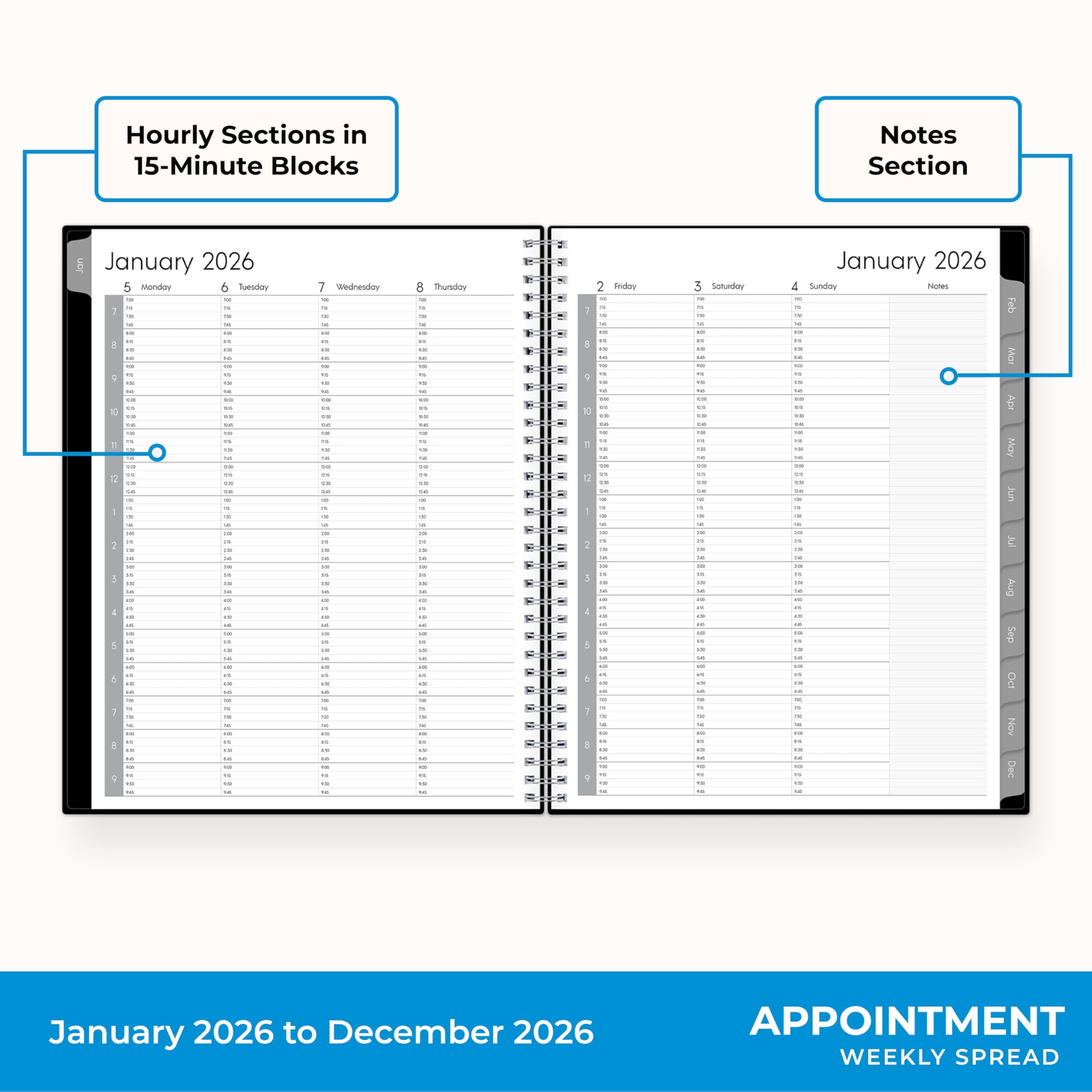 Blue Sky 2026 Weekly and Monthly Appointment Planner Calendar, January 2026 - December 2026, 8.5" x 11", With 15-Minute Blocks, Flexible Cov - Image 4
