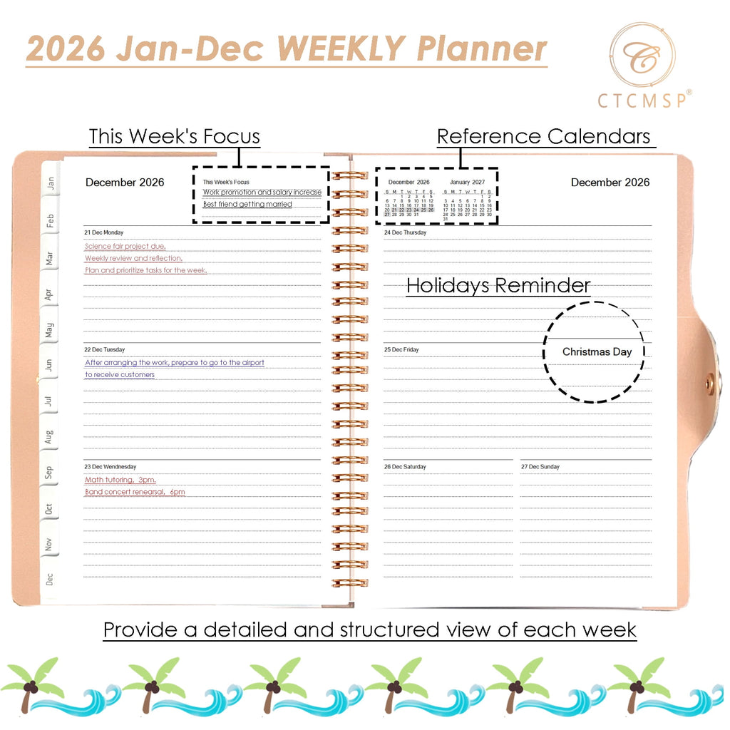 CTCMSP 2026 Planner Yearly Calendar Notebook(Jan-Dec.2026,6.3"x8.5"),Weekly Monthly Planner 2026 for Office Home Work Gift Supplies-Leather - Image 2