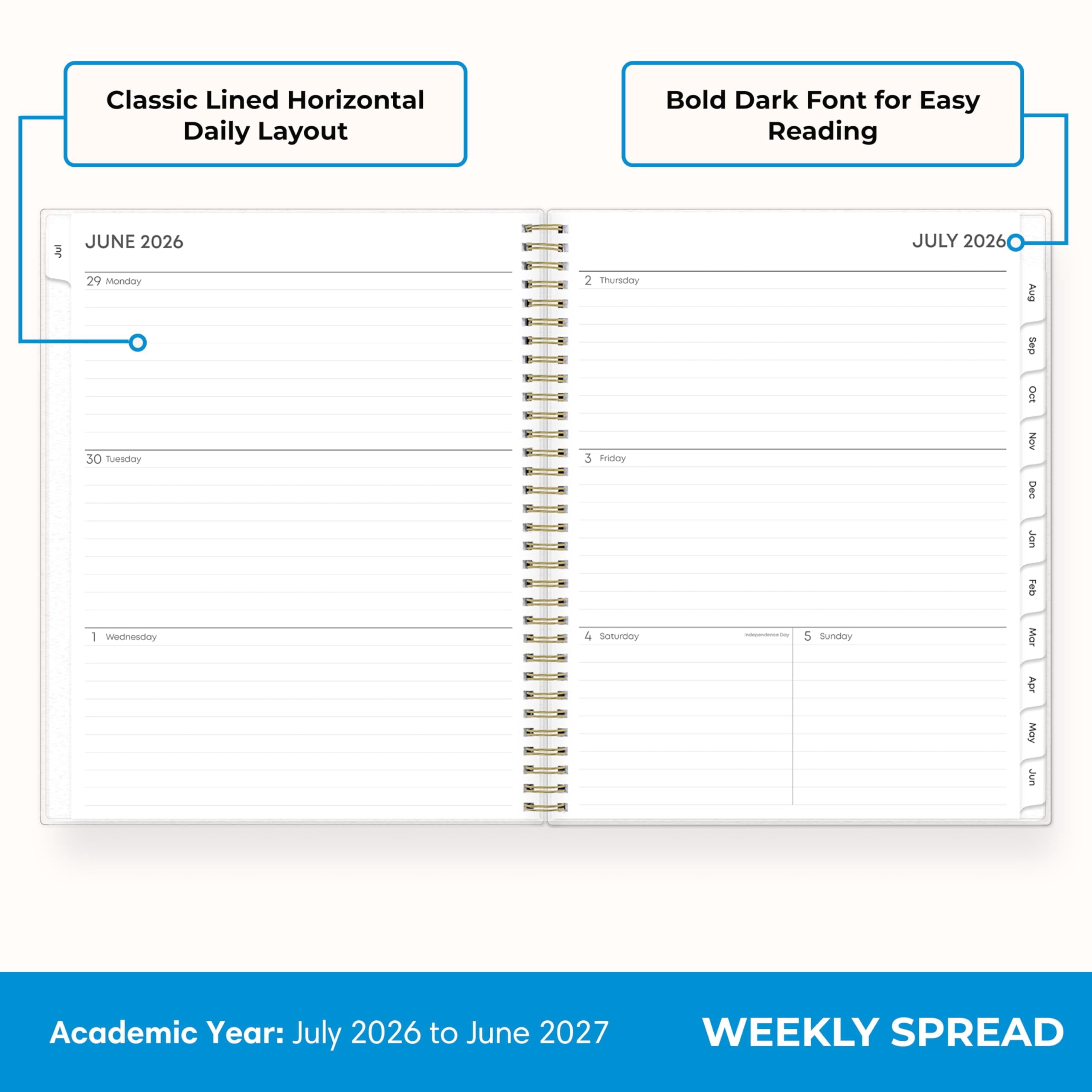 Blue Sky 2026-2027 Weekly and Monthly Academic Year Planner Calendar, July 2026 - June 2027, 8.5" x 11", Flexible Cover, Wirebound, Laminate - Image 3