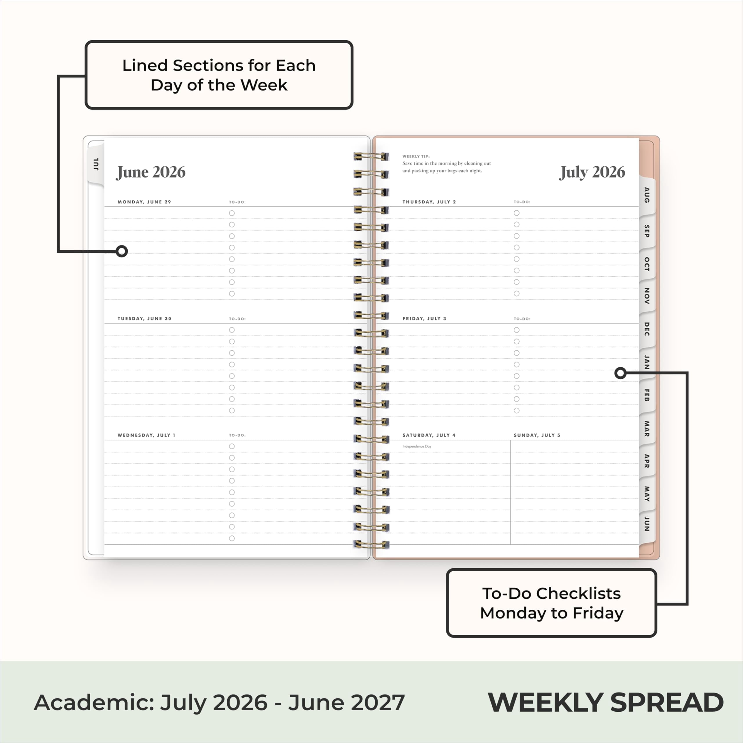 2026-2027 Weekly and Monthly Academic Year Planner Calendar, July 2026 - June 2027, 5" x 8", Flexible Cover, Wireboun... - Image 3