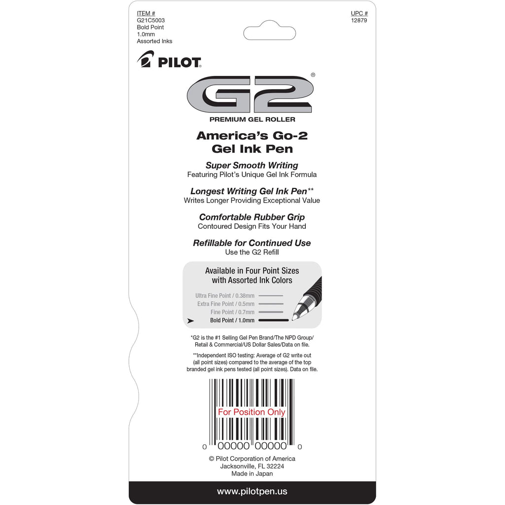 (3 pack) Pilot G2 Retractable Gel Ink Pens, Bold Point, 1.0mm, Assorted Colors, 5 Pack - Image 3
