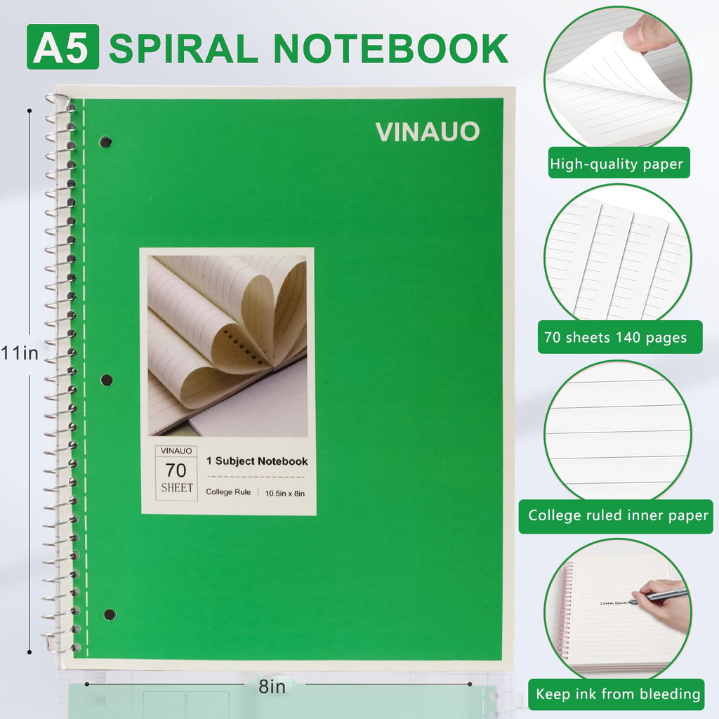 Spiral Notebook, 1 Subject Notebook College Ruled, 70 Sheets, 8" x 10-1/2", 3 Hole Punched,Spiral Lined Notebooks,6 Pack - Image 4