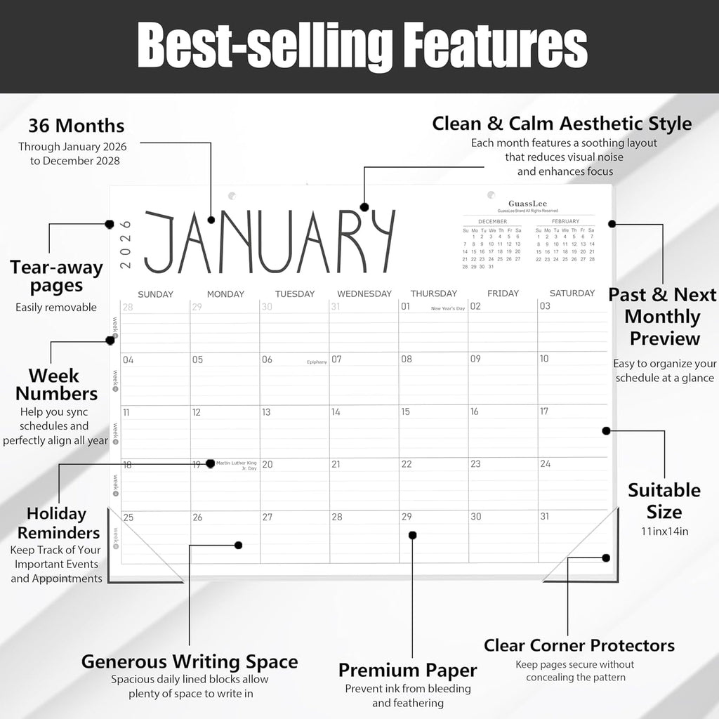 36 Desk Calendar 2026, . 2026 to December. 2028, 14" X 11" ly Planner with Thick Paper for Office Home School Plannin... - Image 3
