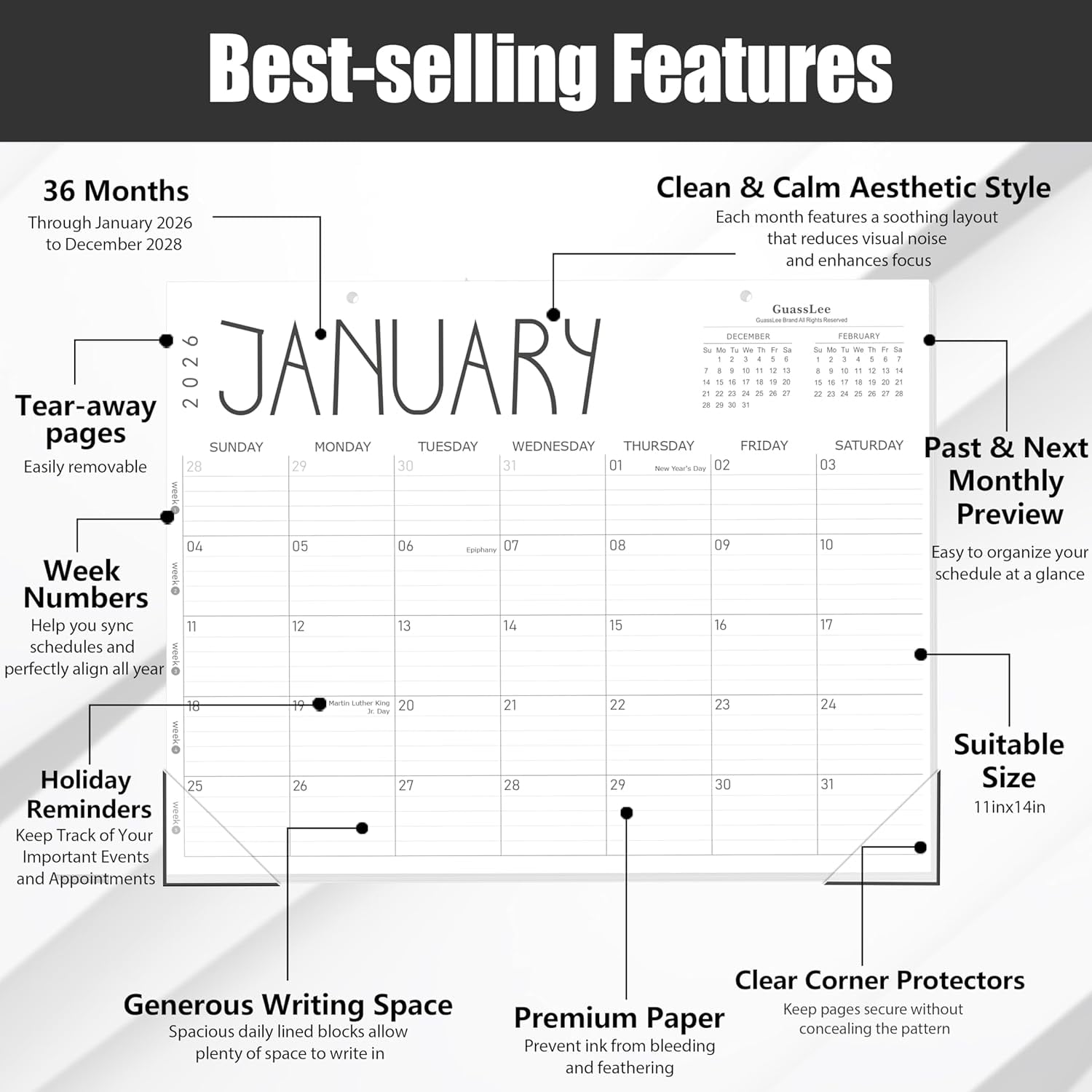 36 Desk Calendar 2026, . 2026 to December. 2028, 14" X 11" ly Planner with Thick Paper for Office Home School Plannin... - Image 3