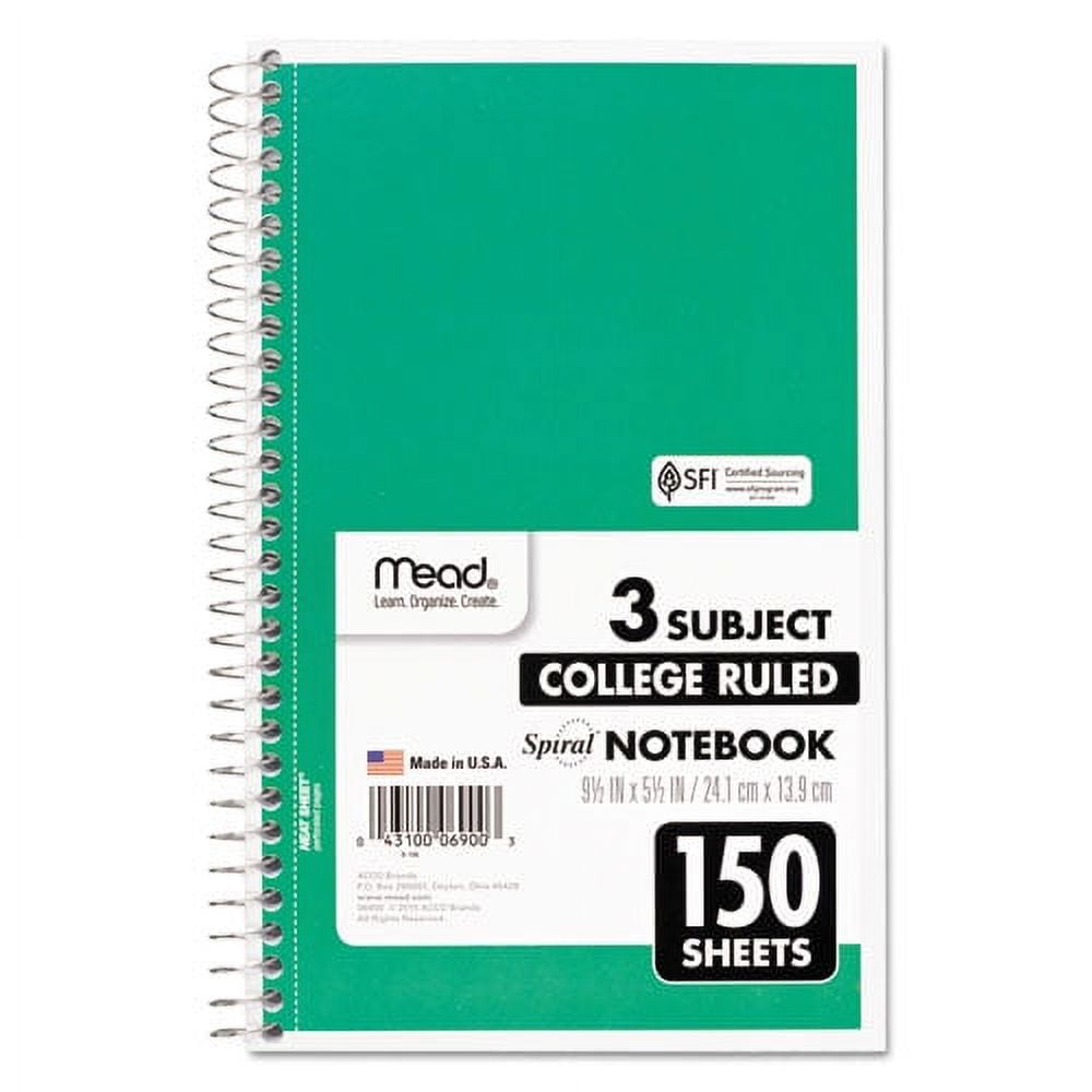 "Spiral Notebook, 3 Subject, Medium/college Rule, Randomly Assorted Covers, 9.5 X 5.5, 150 Sheets | Bundle of 2 Each" - Image 4