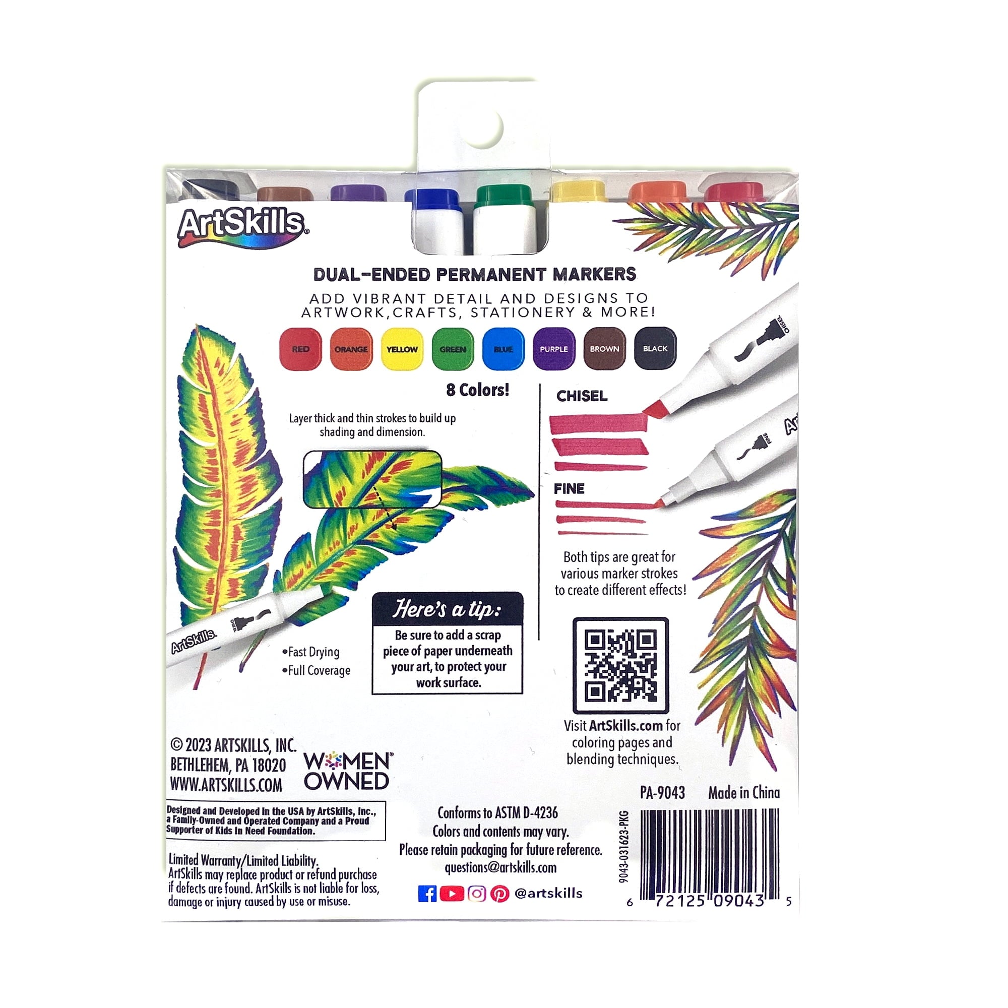 Dual Tip Markers, 8-Pack, Fine & Chisel Tips, Assorted Colors for Drawing & Art Projects - Image 2