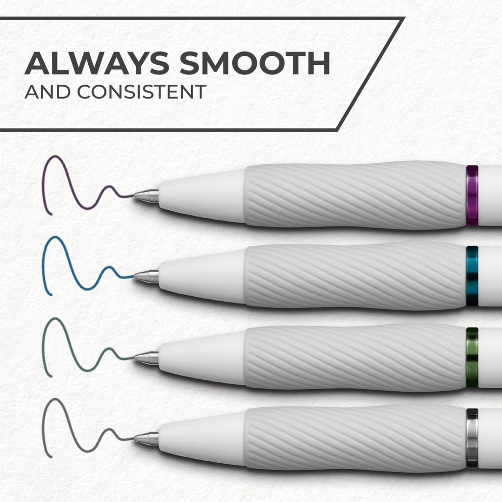 S-Gel Pens, Pearl White Body, Medium (0.7mm) Point, Rich Dark Color Assortment, 4 Count - Image 3