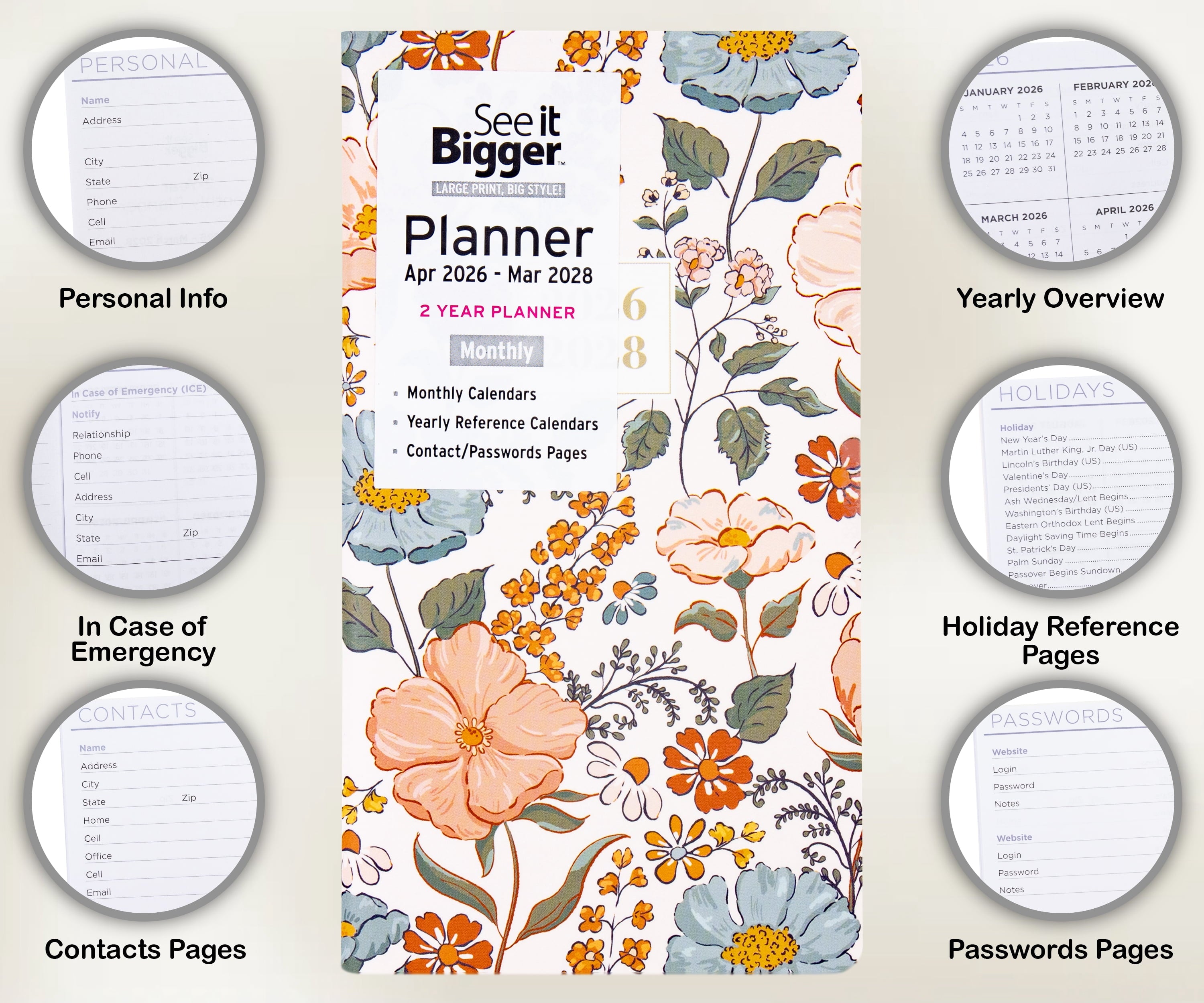Pocket Planner (3.75" x 6.75"), Floral, Monthly: Apr 2026 - Mar 2028 - Image 3