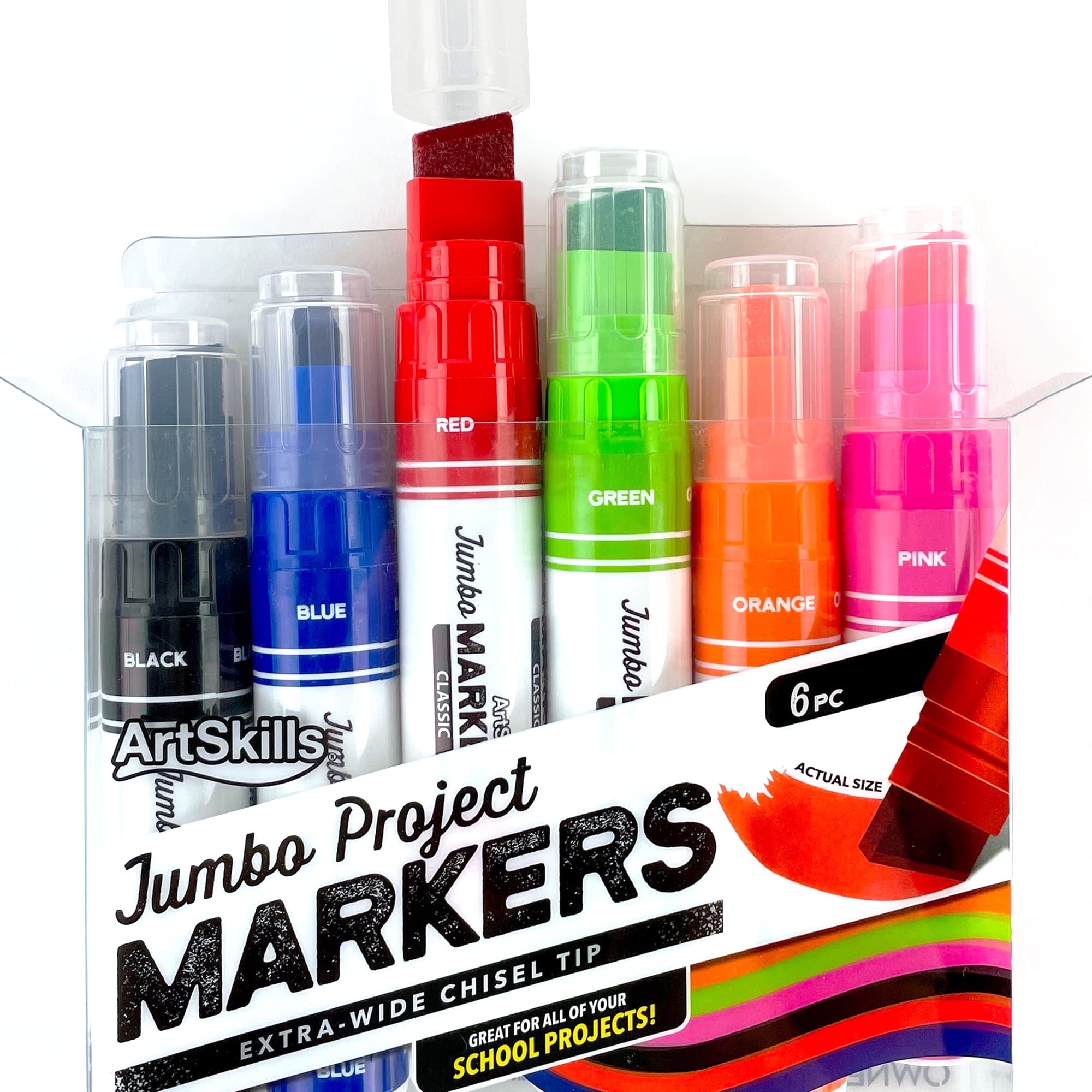 ArtSkills Jumbo Chisel-Tip Markers, 6-Pack, Assorted Neon & Classic Colors for Posters & Signs - Image 3