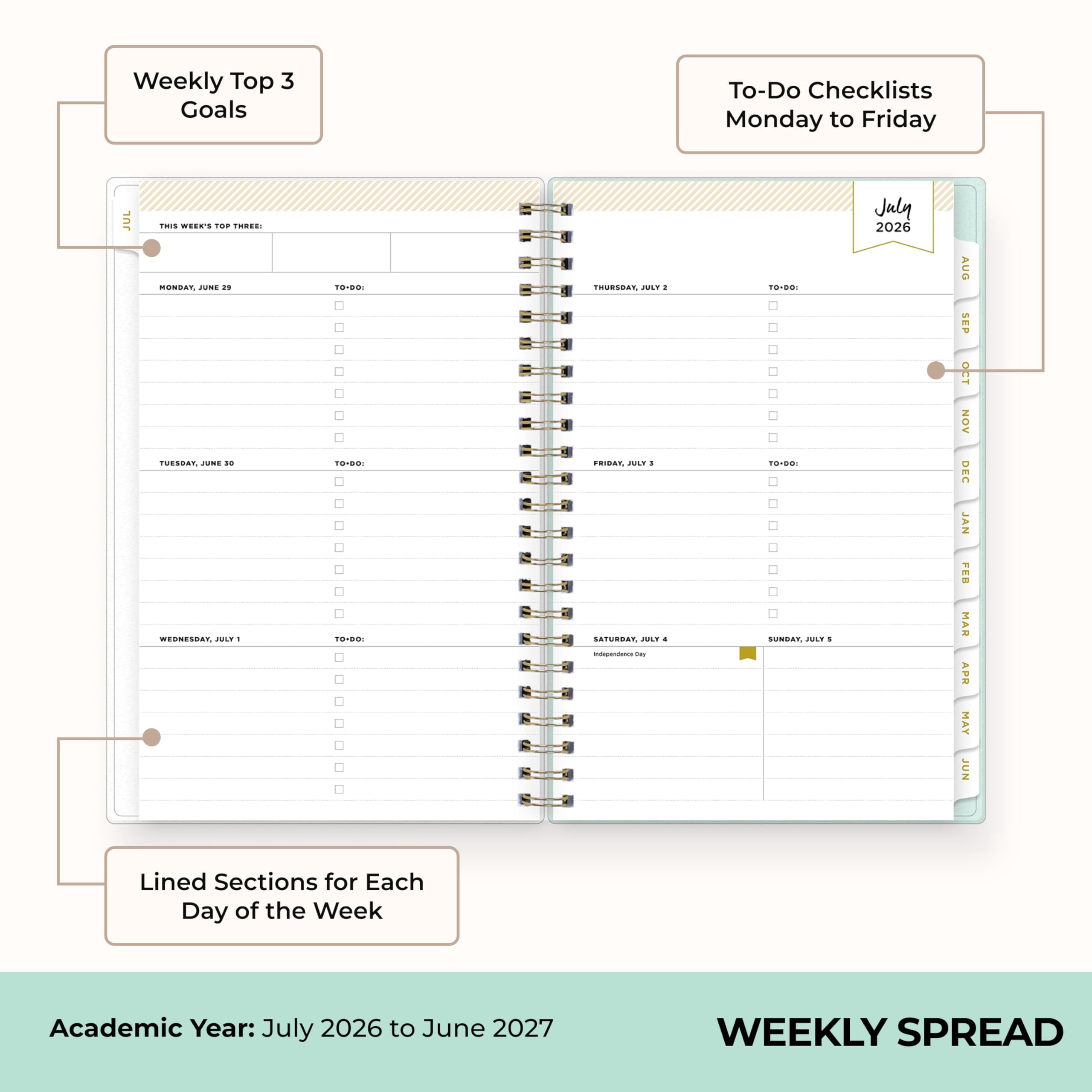 2026-2027 Weekly and Monthly Academic Year Planner Calendar, July 2026 - June 2027, 5" x 8", Flexible Cover, Laminate... - Image 3