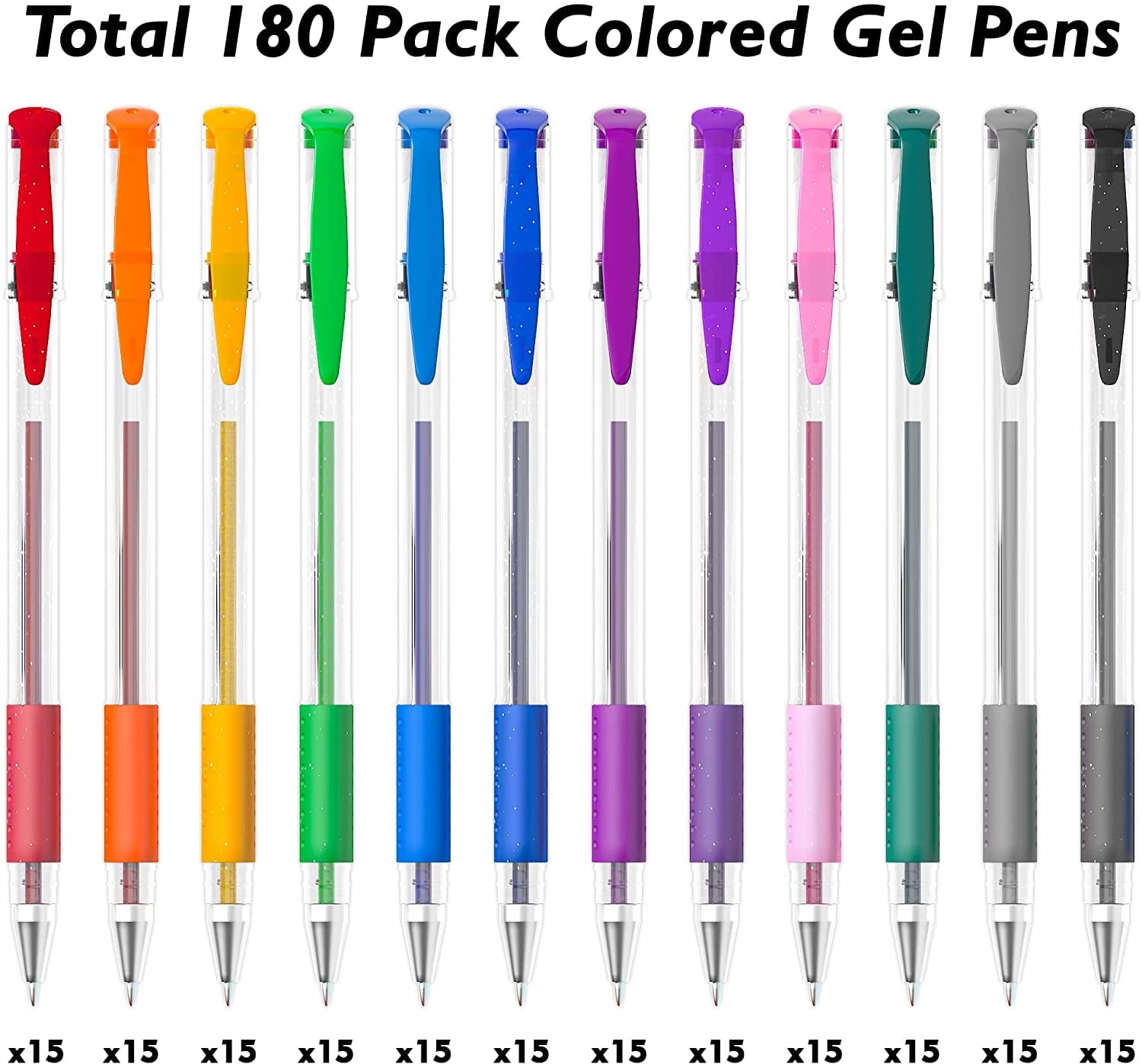 Gel Pens, Shuttle Art 180 Pack Gel Pens Set, 12 Assorted Colors Bulk Classroom Pack for Adults Coloring Books Drawing Doodling Crafts Journa - Image 2