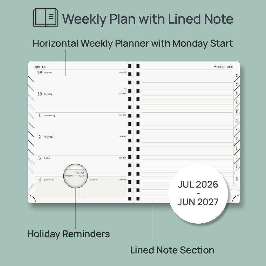 POPRUN Planner 2026-2027, Weekly and Monthly Academic Planner Calendar Notebook, Jul.26-Jun.27, 6.5" x 8.5", Inner Pocket, Monthly Tabs, Spi - Image 4