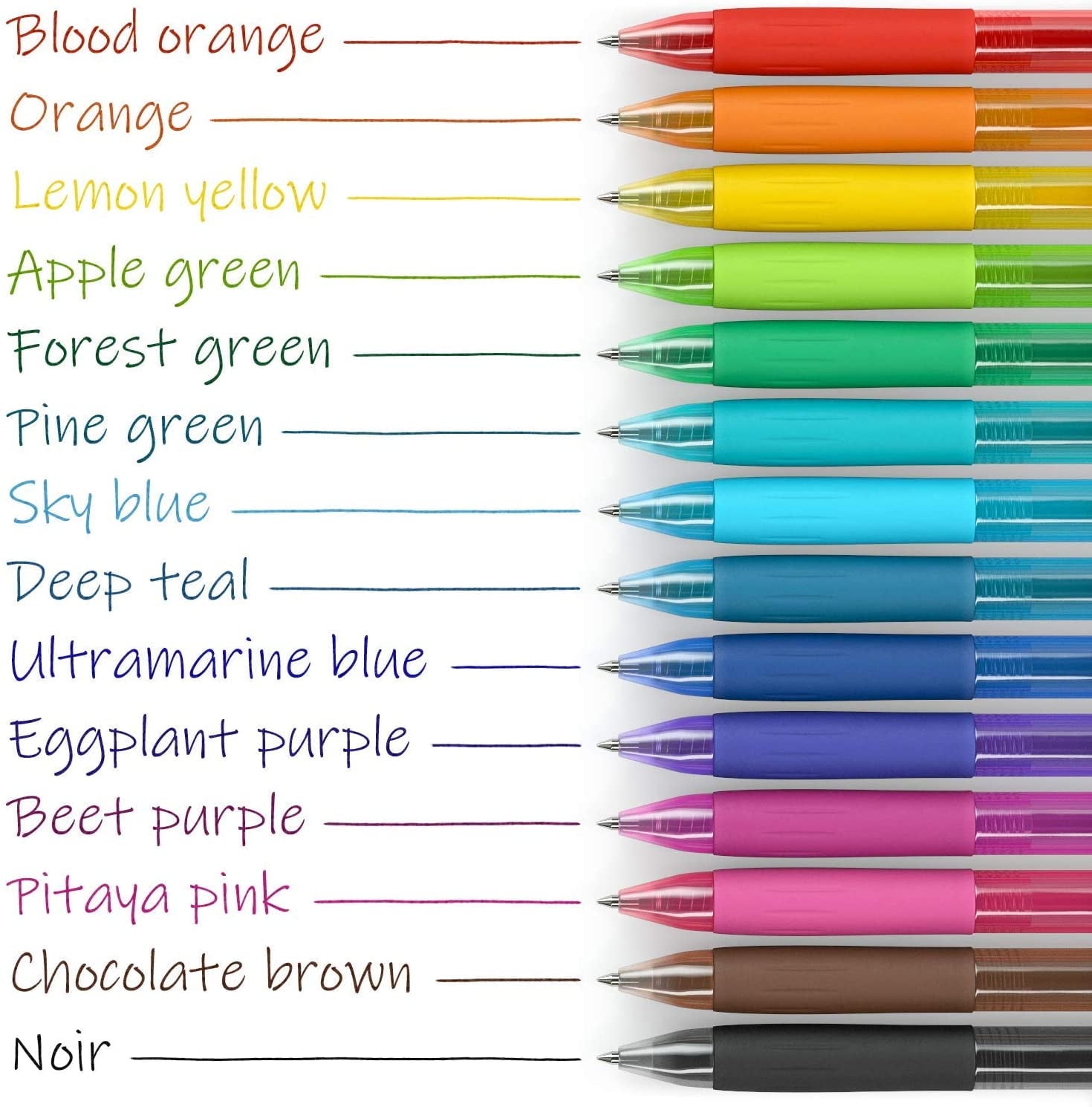 Retractable Gel Ink Colored Pens Set, Bright Colors - Doodle, Draw, Journal - 14 Pack - Image 2