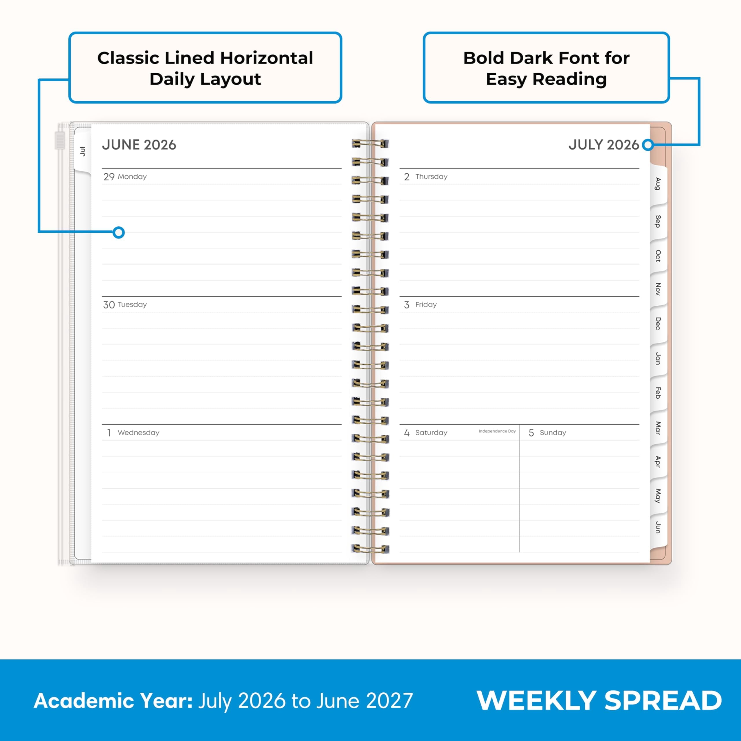 Blue Sky 2026-2027 Weekly and Monthly Academic Year Planner Calendar, July 2026 - June 2027, 5" x 8", Flexible Cover With Zip Pouch, Wirebou - Image 3