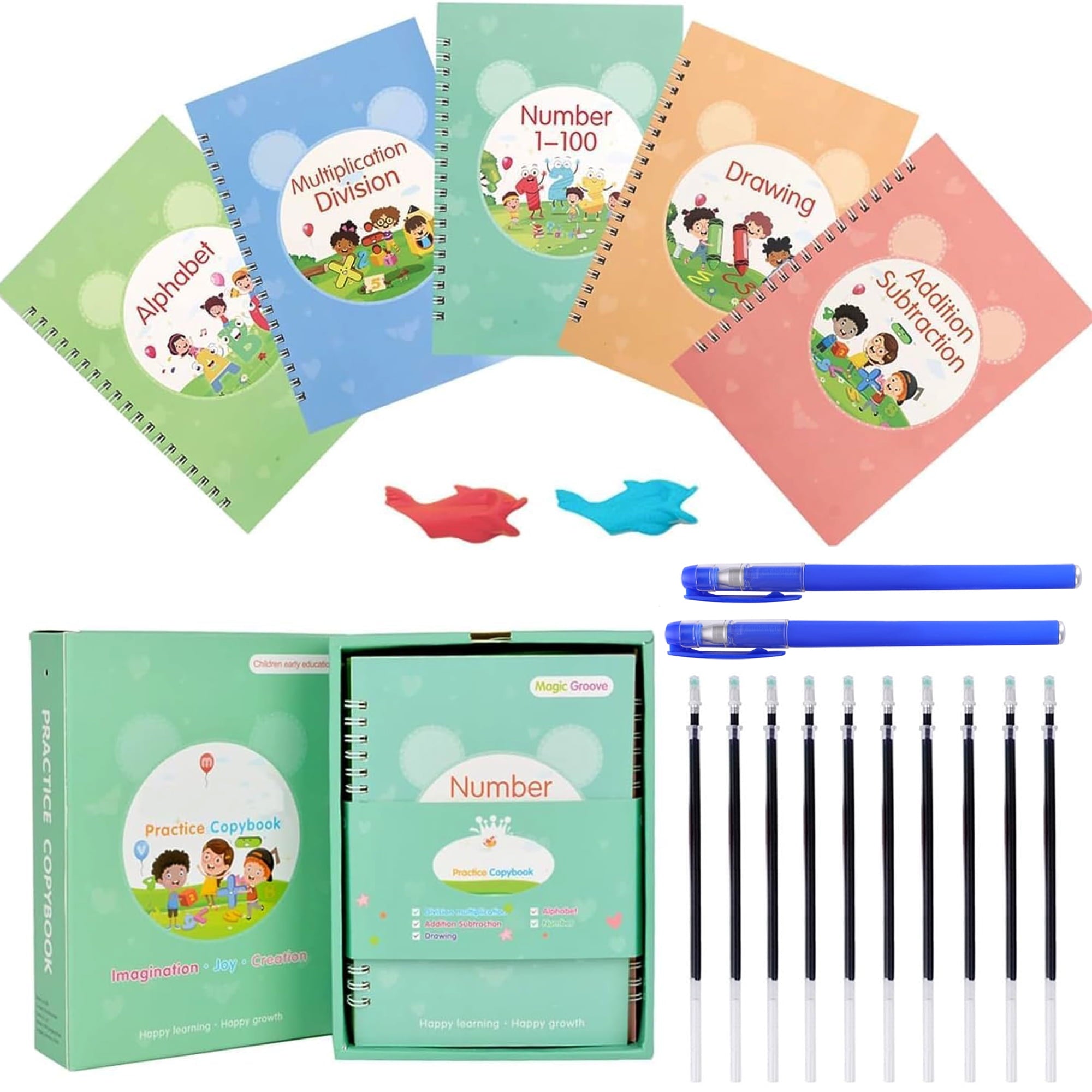 Rizulfey Magic Groove Handwriting Practice Copybook, Reusable A5 Learning Notebook for Kids, 5 Books with 2 Pens - Image 6