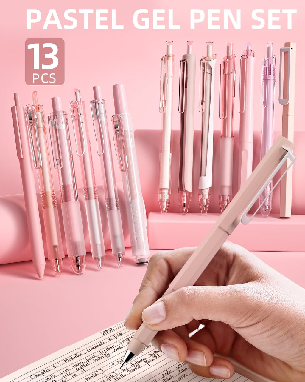 Gel Ink Pen Set with Case, Cute Retractable 0.5mm Fine Point Pen, 12 Black Ink Pens with 1 Highlighter, Aesthetic Dra... - Image 2
