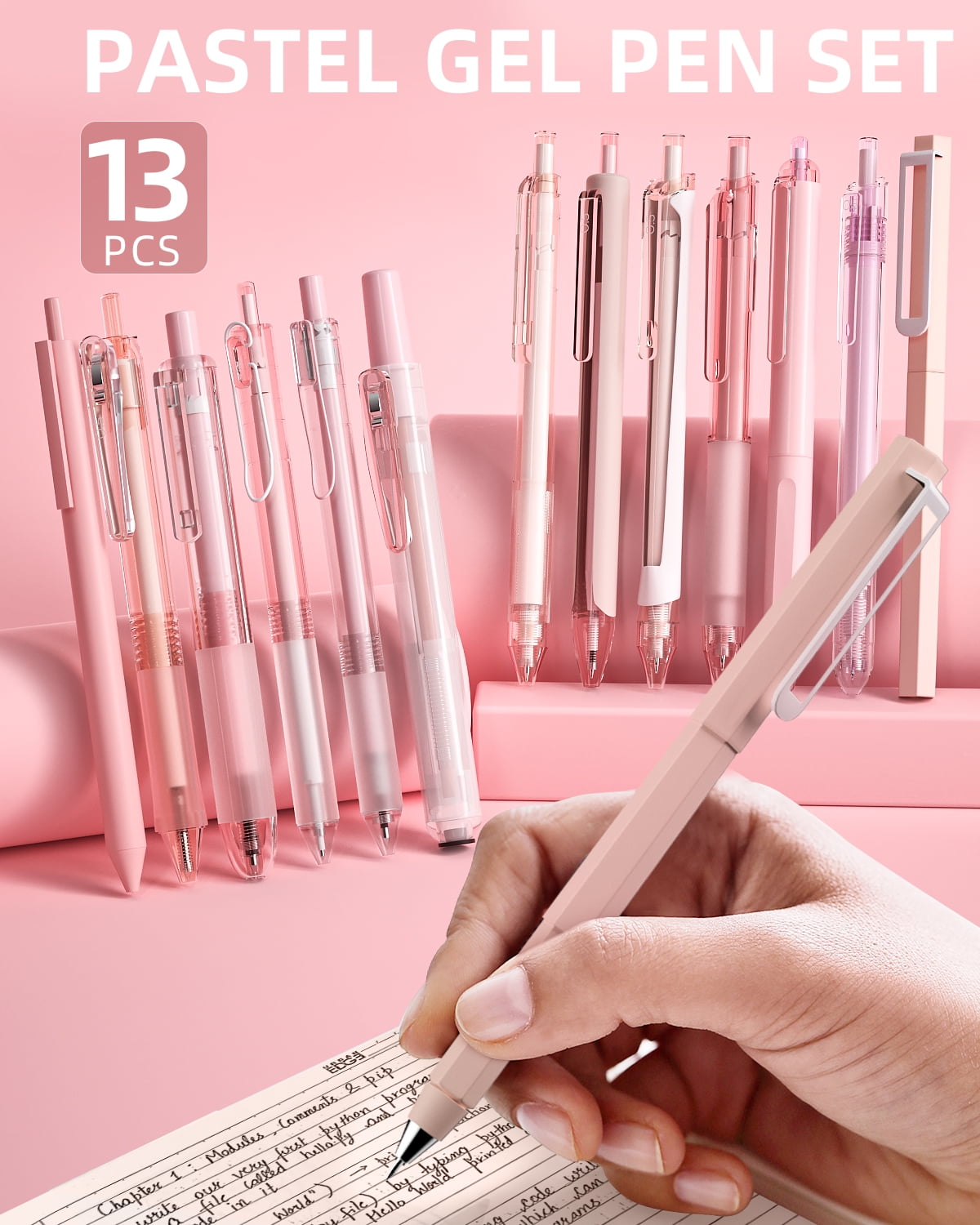 Gel Ink Pen Set with Case, Cute Retractable 0.5mm Fine Point Pen, 12 Black Ink Pens with 1 Highlighter, Aesthetic Dra... - Image 2