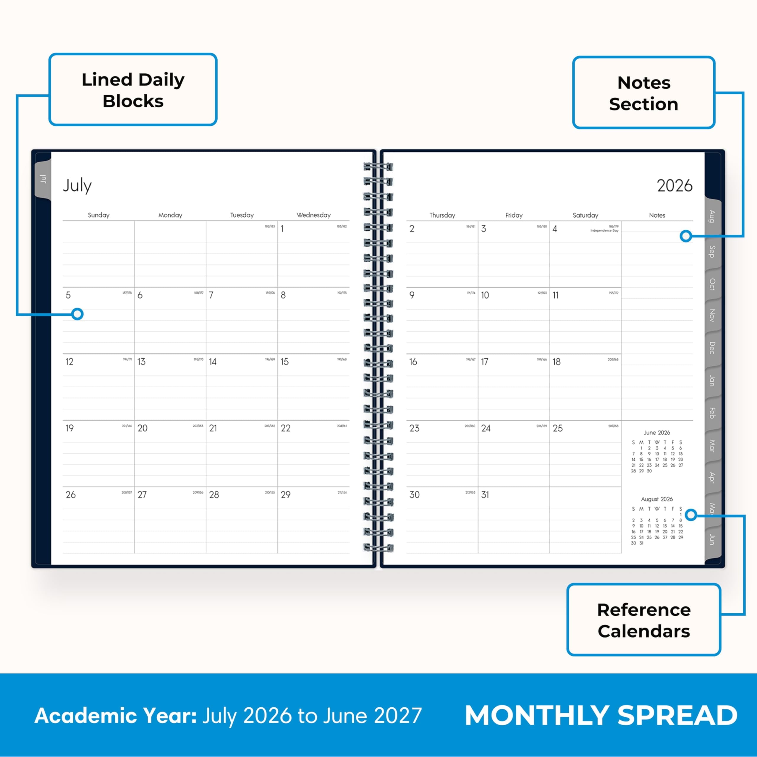 2026-2027 Weekly and Monthly Academic Year Planner Calendar, July 2026 - June 2027, 7" x 9", Flexible Cover, Wireboun... - Image 4