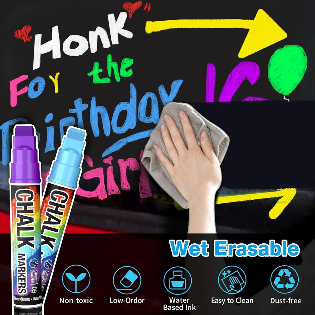 8 Colors 10mm Jumbo Liquid Window Chalk Marker, Big Chalkboard Markers, Car Window Paint Markers Pen for Glass, Auto,... - Image 4