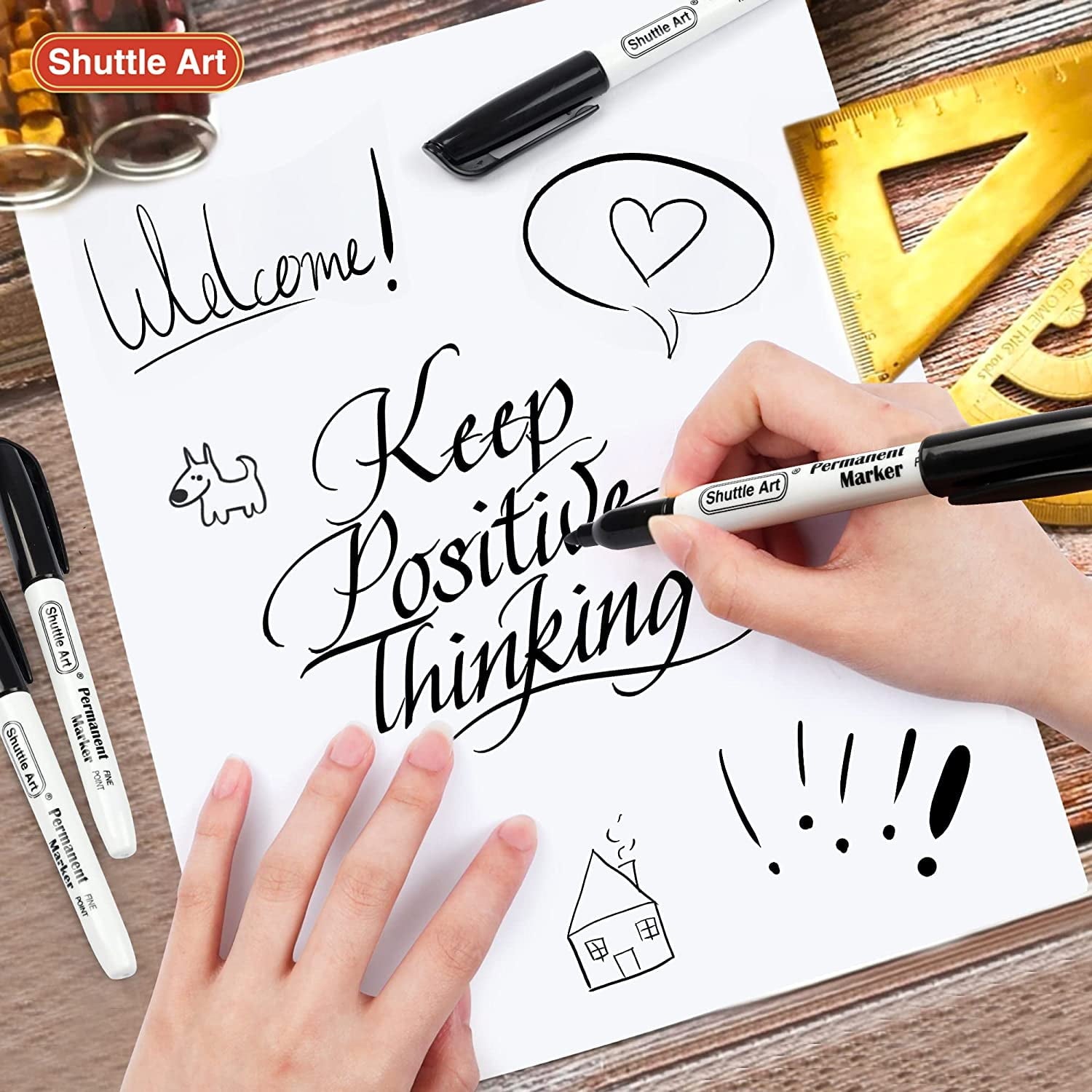Permanent Markers, 50 Pack Black Permanent Marker set,Fine Point, Works on Plastic,Wood,Stone,Metal and Glass for Doo... - Image 4