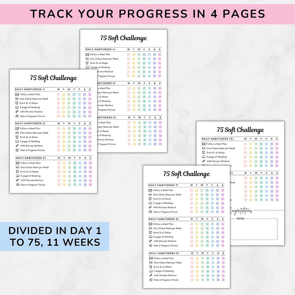 75-Day Soft Challenge Planner Notebook, 75 Easy Target Tracker Journal – Editable Spiral Organizer Notepad with Weekl... - Image 3