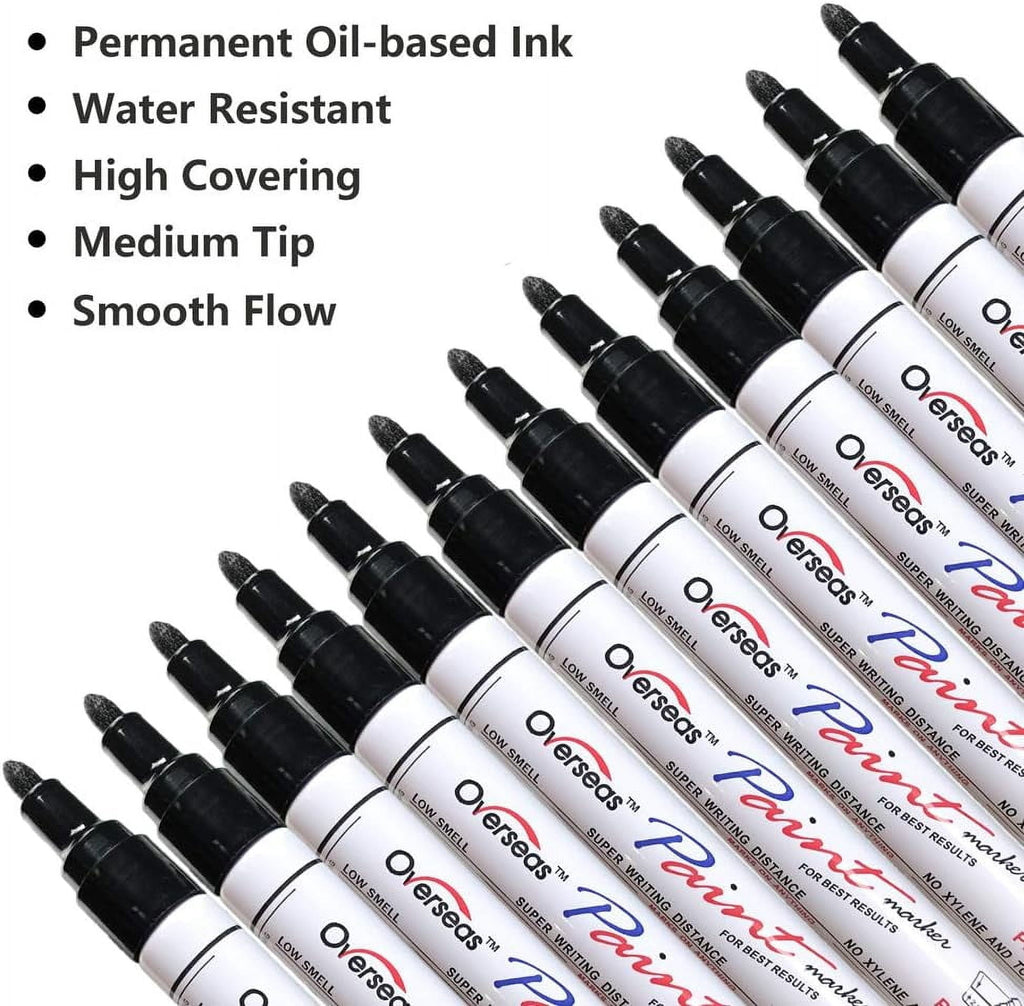 Black Permanent Paint Markers Pen, 12 Pack Waterproof Oil-Based Paint Pen Set Quick Dry and Permanent, Markers for Ro... - Image 2