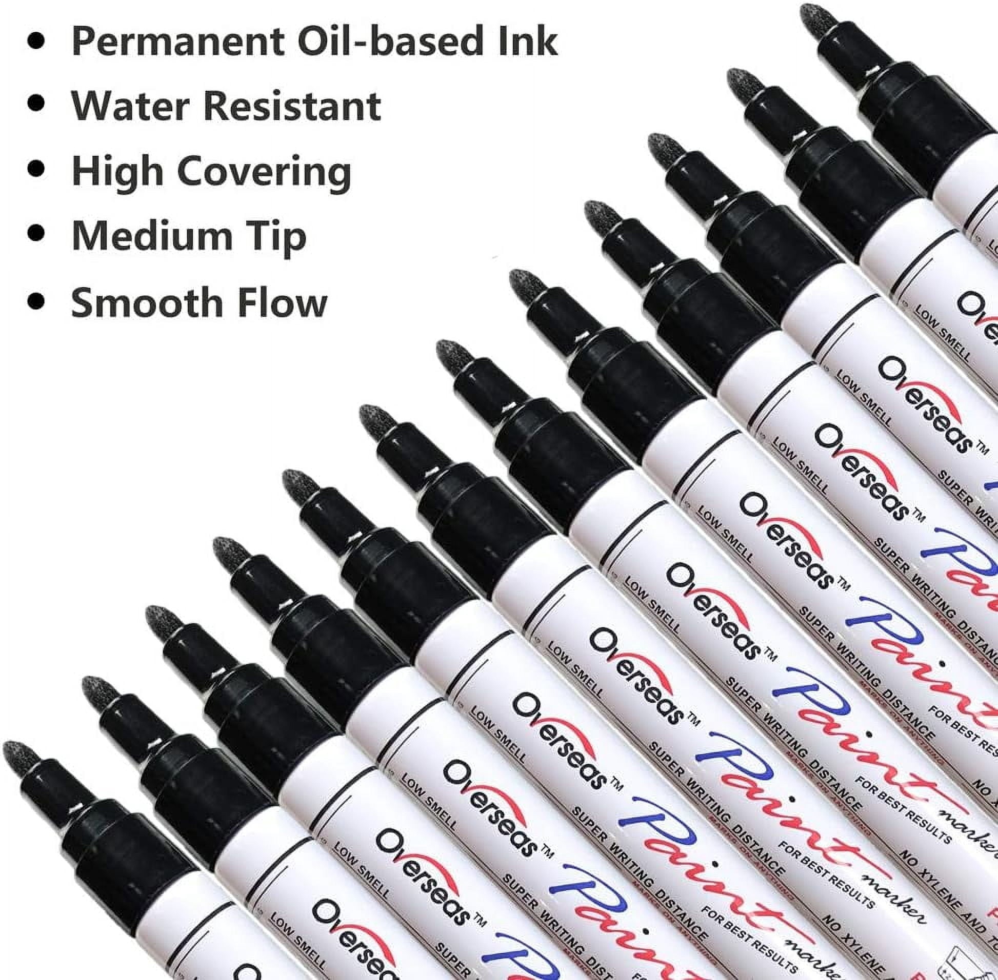 Black Permanent Paint Markers Pen, 12 Pack Waterproof Oil-Based Paint Pen Set Quick Dry and Permanent, Markers for Ro... - Image 2