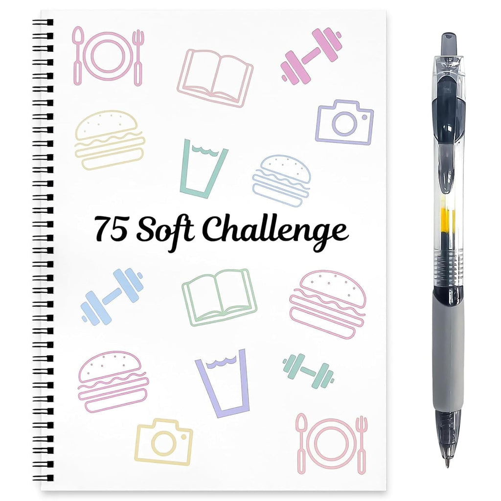75-Day Soft Challenge Planner Notebook, 75 Easy Target Tracker Journal – Editable Spiral Organizer Notepad with Weekl...