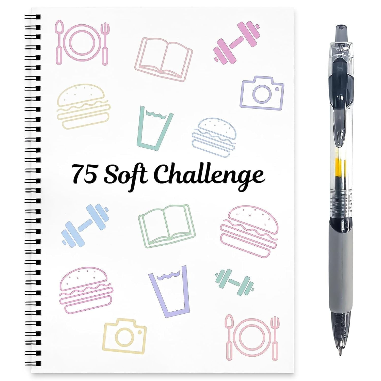 75-Day Soft Challenge Planner Notebook, 75 Easy Target Tracker Journal – Editable Spiral Organizer Notepad with Weekl...