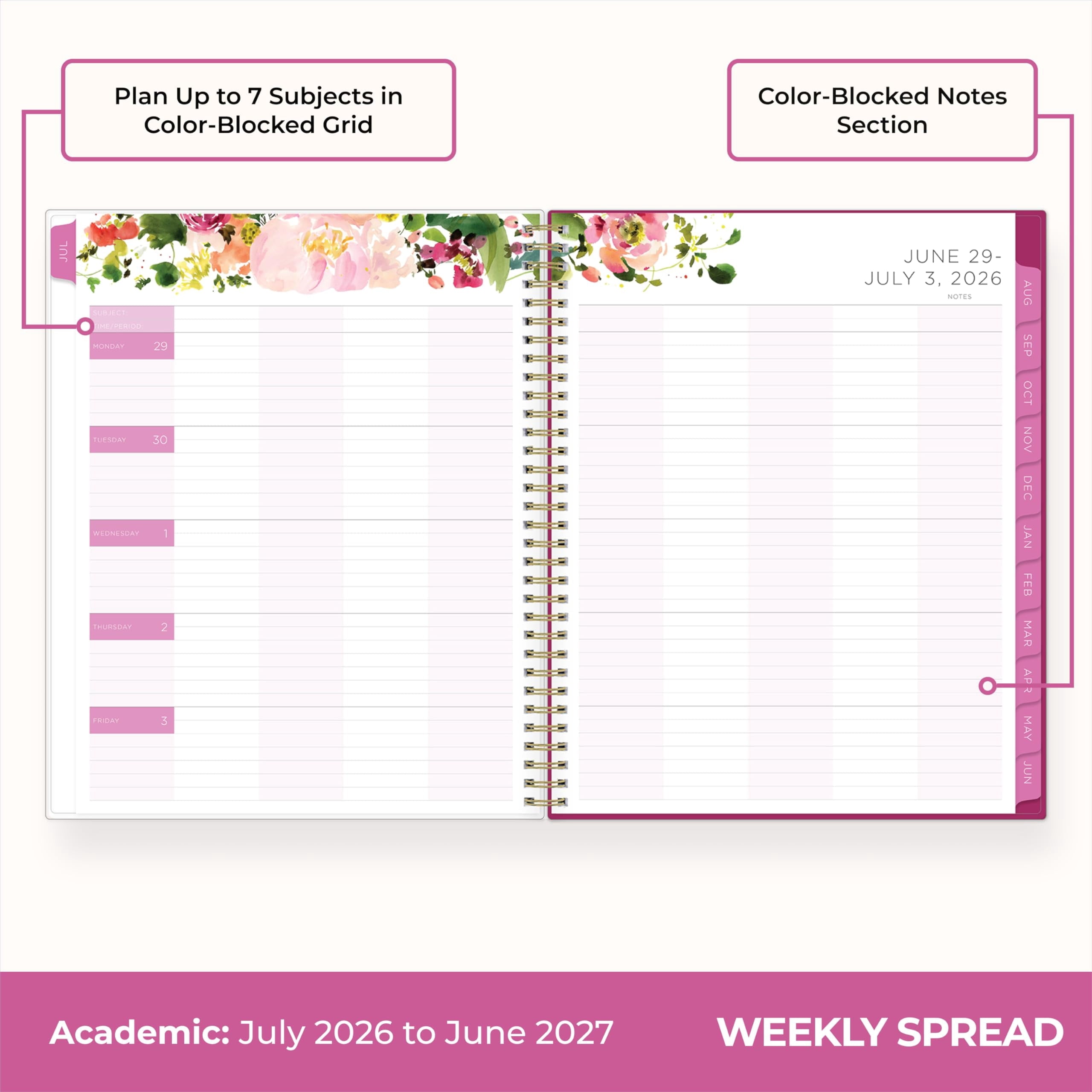 2026-2027 Weekly and Monthly Academic Year Teacher Lesson Planner Calendar, July 2026 - June 2027, 8.5" x 11", Magnet... - Image 3