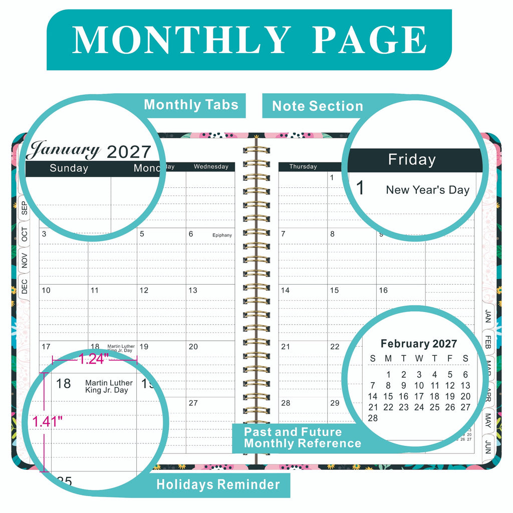 Daily Planner 2026-2027, 6.2 x 8.5 Inch Weekly & Monthly Organizer, Hardcover Agenda with Tabs & Notes - Image 5