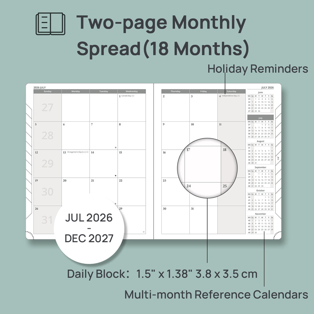 POPRUN Monthly Planner 2026-2027, 6.5"x8.5", 18-Month Calendar Book Academic Year (Jul.26-Dec.27) with Monthly Tabs, Flexible Soft Cover, 10 - Image 3