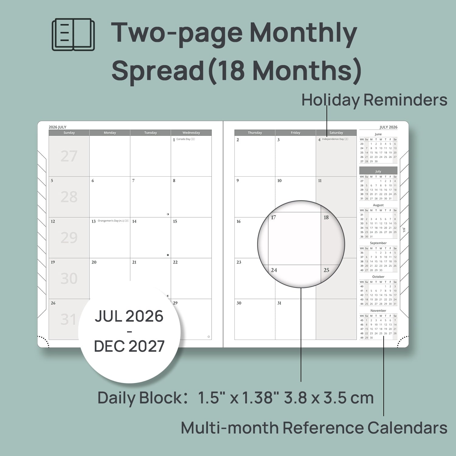 POPRUN Monthly Planner 2026-2027, 6.5"x8.5", 18-Month Calendar Book Academic Year (Jul.26-Dec.27) with Monthly Tabs, Flexible Soft Cover, 10 - Image 3