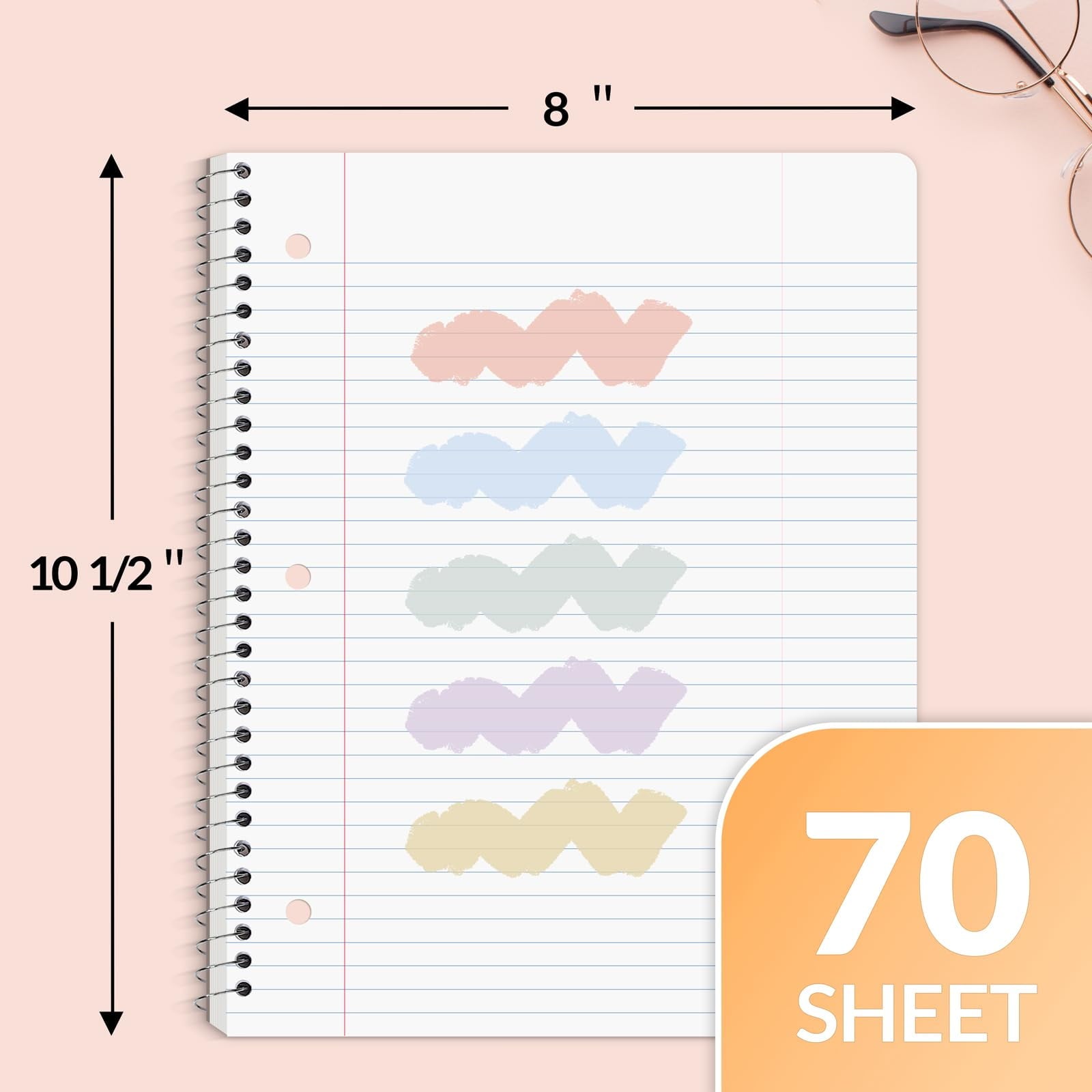 SUNEE Spiral Notebooks, College Ruled, Micro-Perforated, 8" x 10.5", 70 Sheets, 10 Pack - Image 5