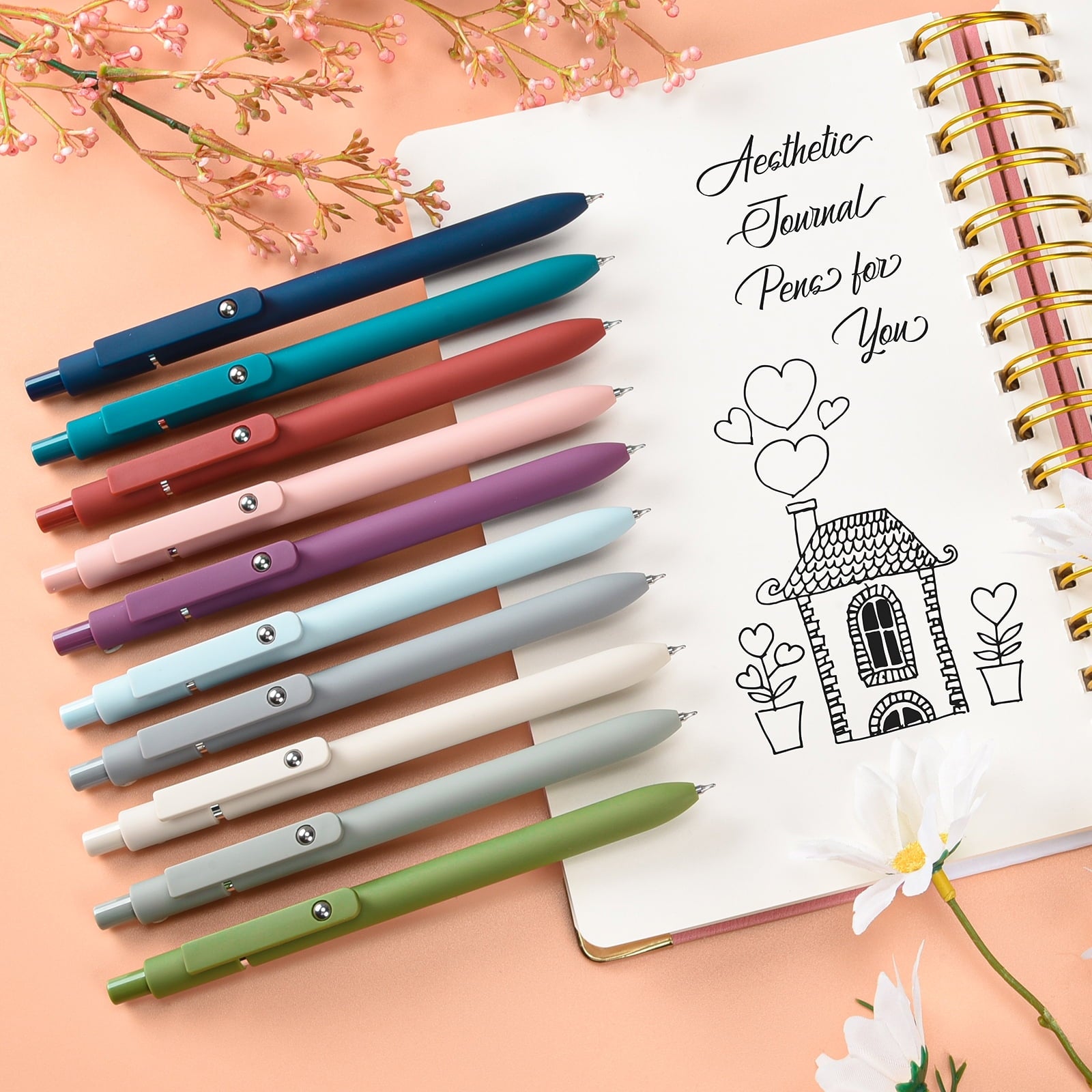 Retractable Gel Pens, 10 pcs Black Ink 0.5mm Fine Point Pen Set, Quick-drying Smooth Writing Aesthetic Journal Pens f... - Image 3
