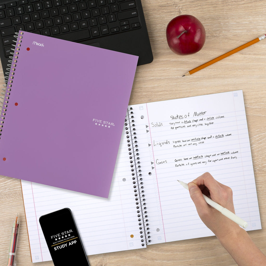 Spiral Notebook + Study App, 5 Subject, Wide Ruled, 8" x 10.5", Amethyst - Image 6