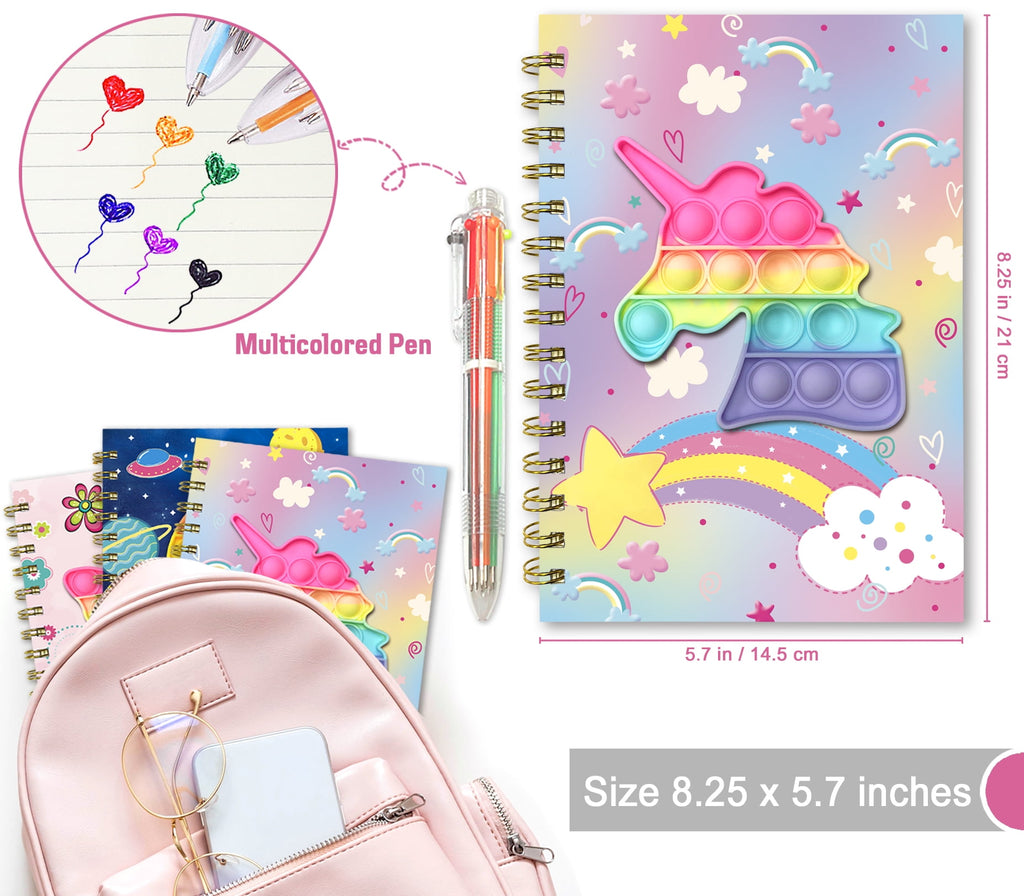 with Pen, 21x14.5cm 160 Lined Pages Unicorn Spiral Journal for Studnets with 6 Multicolor Pen Fidget Writing Birthday... - Image 2