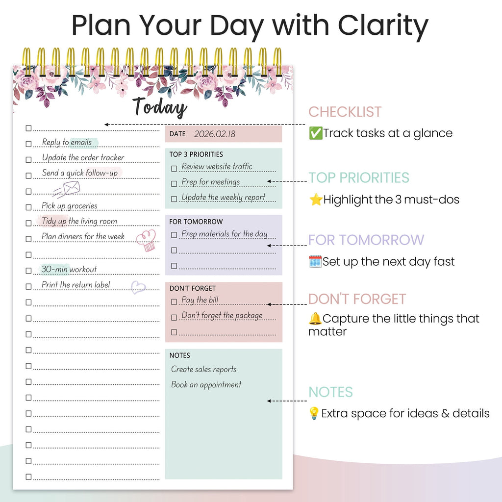 Undated Daily To Do List Notepad, Time Management Goal Planner Notebook, Spiral Task Checklist Organizer, Priority Pl... - Image 2