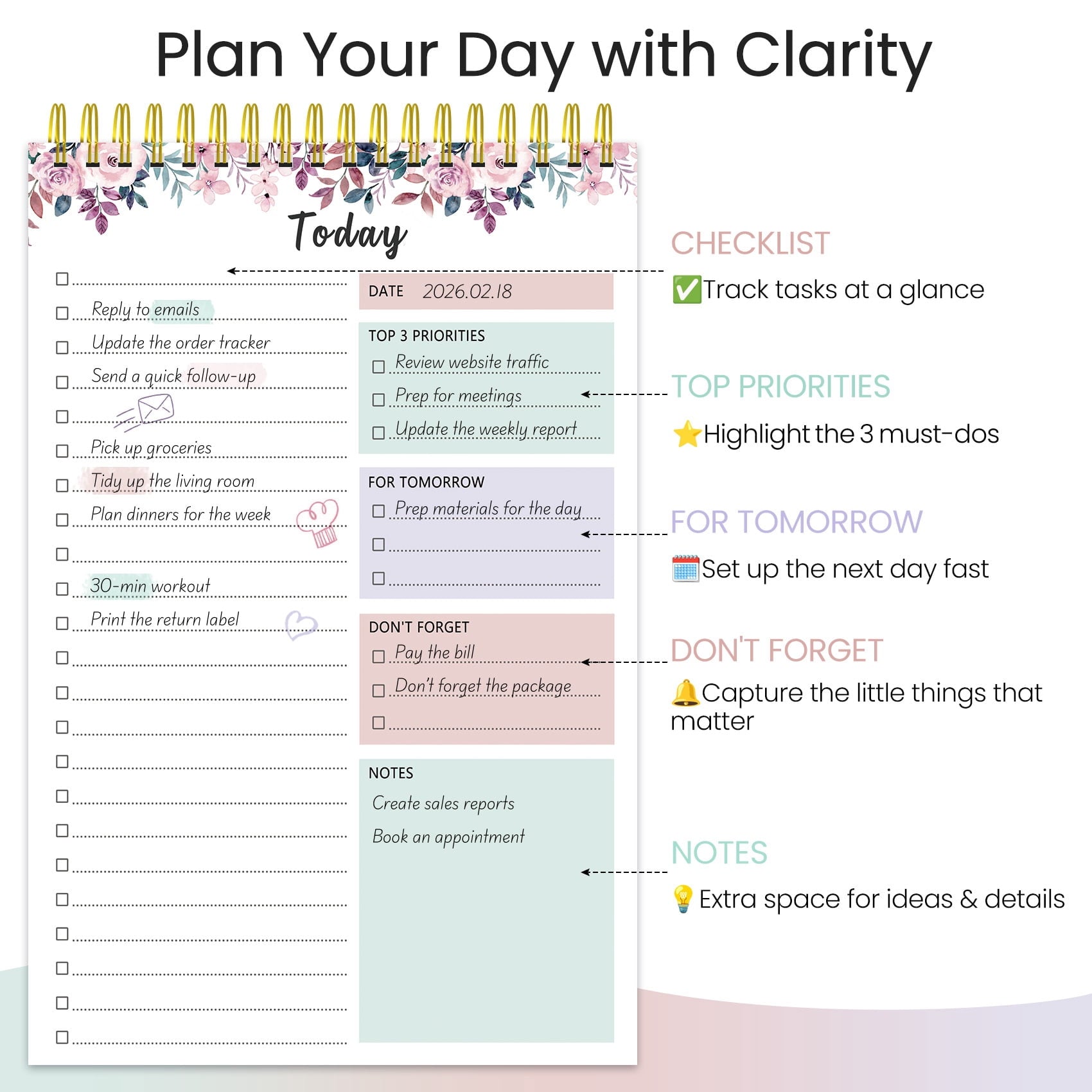 Undated Daily To Do List Notepad, Time Management Goal Planner Notebook, Spiral Task Checklist Organizer, Priority Pl... - Image 2