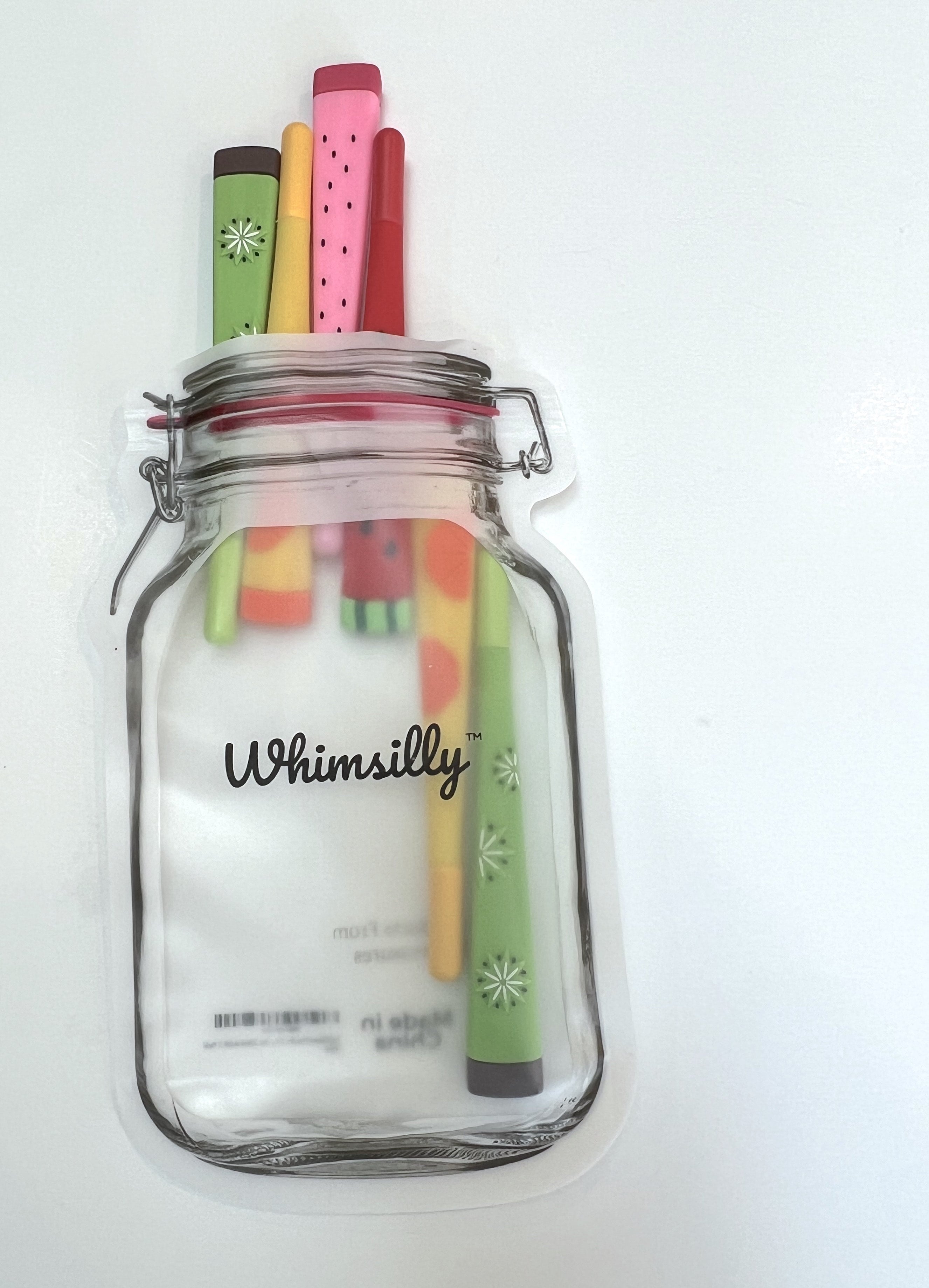 Set of 6 Fruit Shaped Pens in Mason Jar Pouch, Fine Tip Ink Gel Pen Set, Whimsical Stationary for Gifts, Office - Image 6